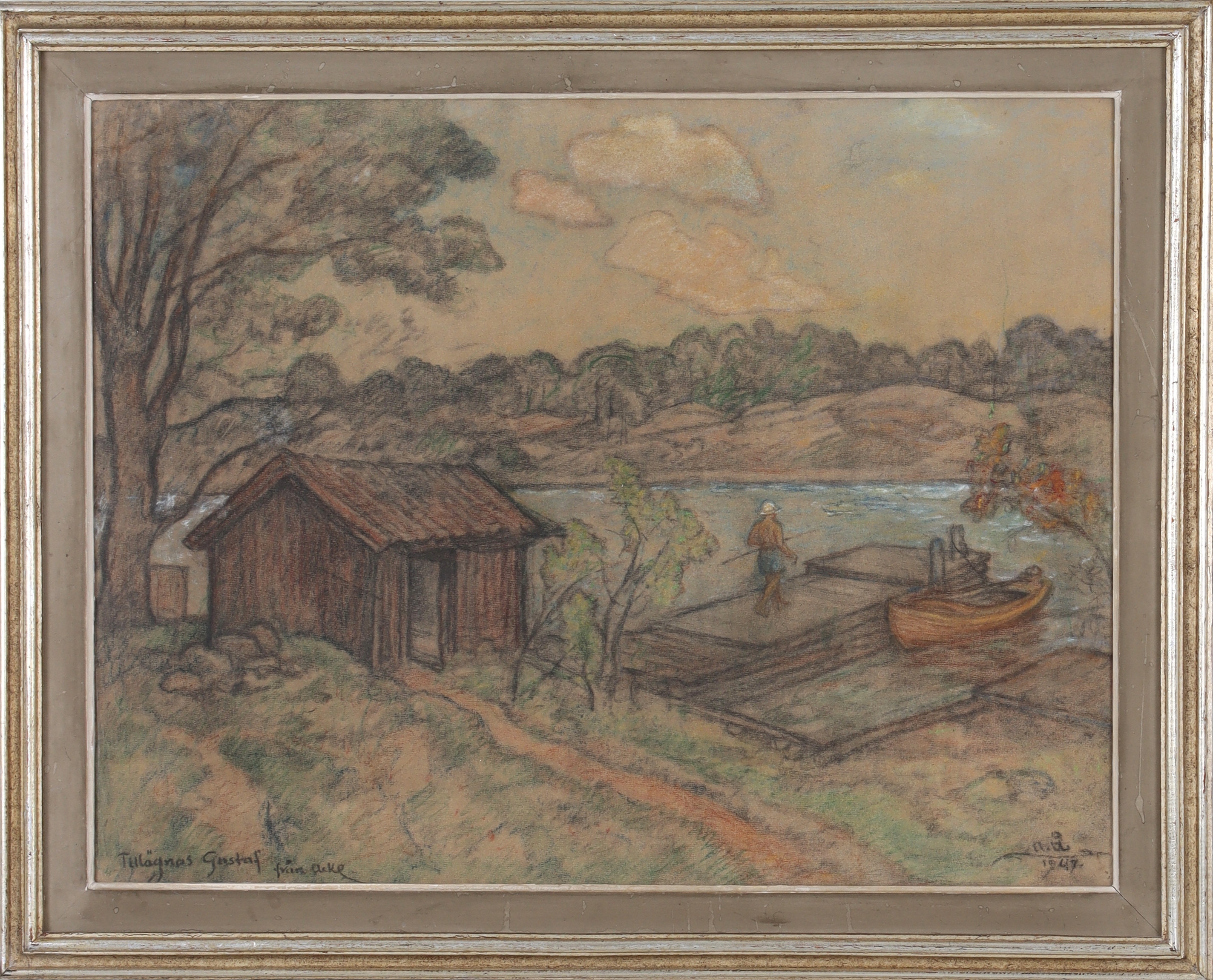 ACKE ÅSLUND. Komposition, pastell på papper, signerad och daterad 1947.