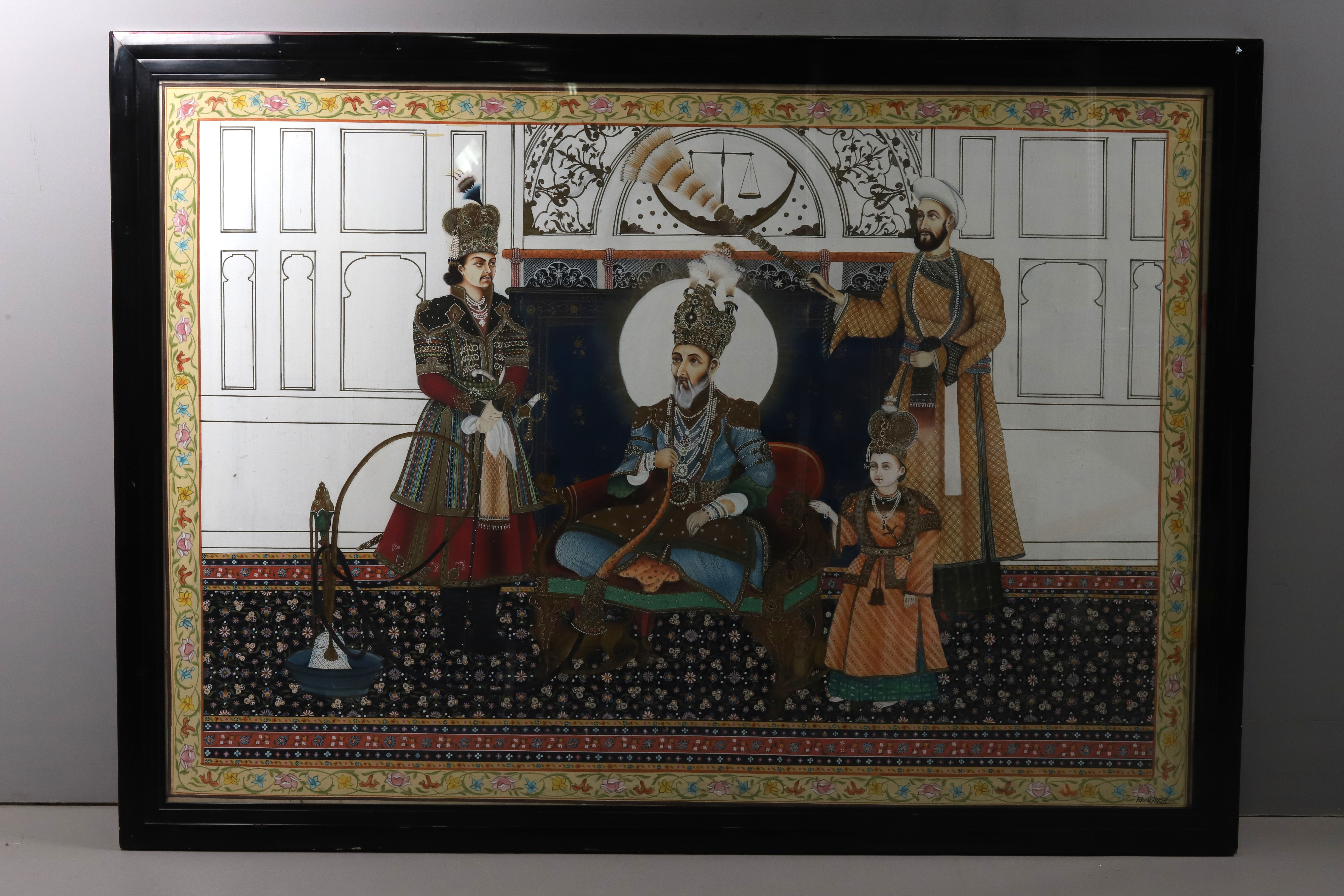 OIDENTIFIERAD KONSTNÄR. Stor indisk gouache, avbildar Shar Badar Zafar II, signerad.