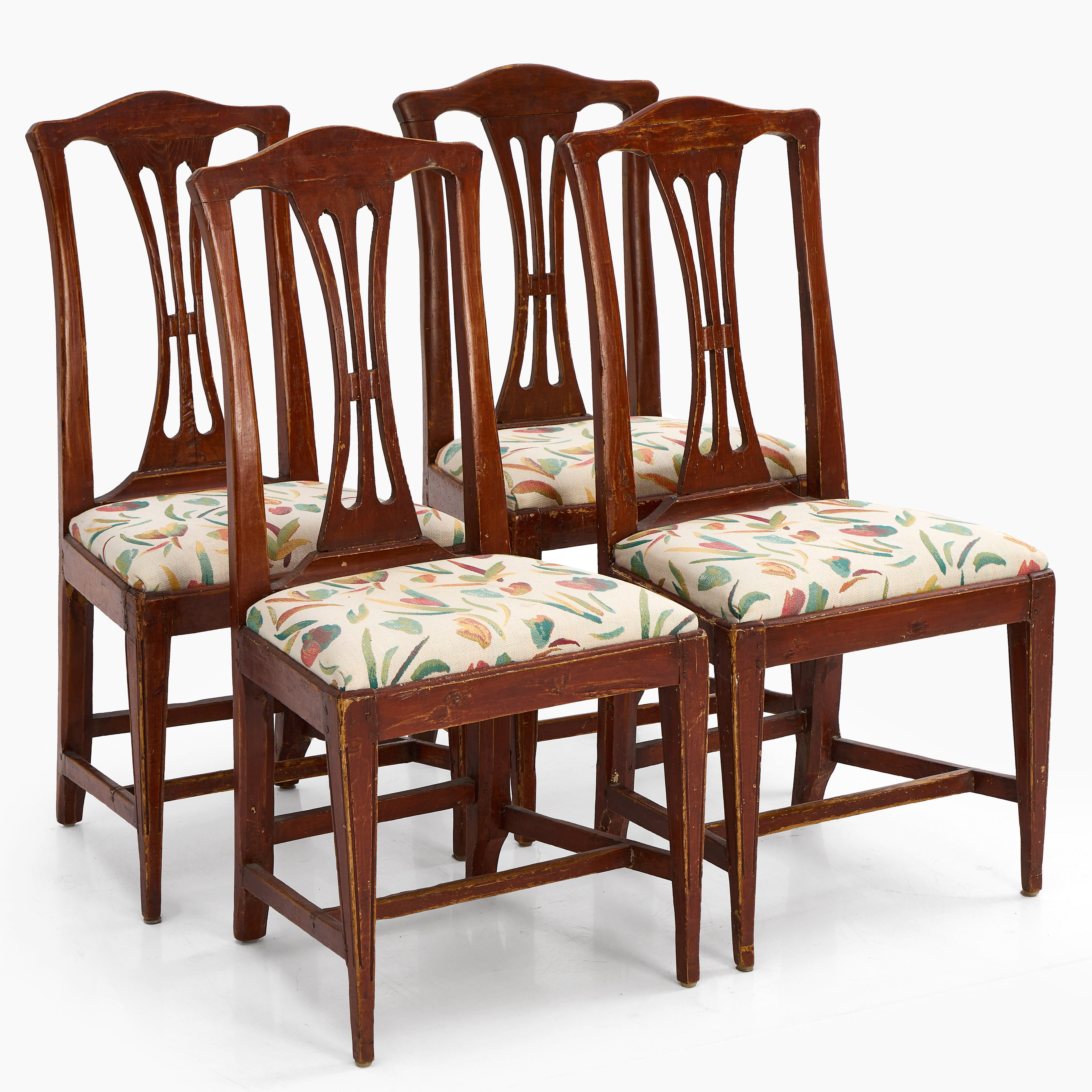 STOLAR, 6 st, sengustavianska provinsarbeten, 17/1800-tal, engelsk stil, rödlaserad furu.