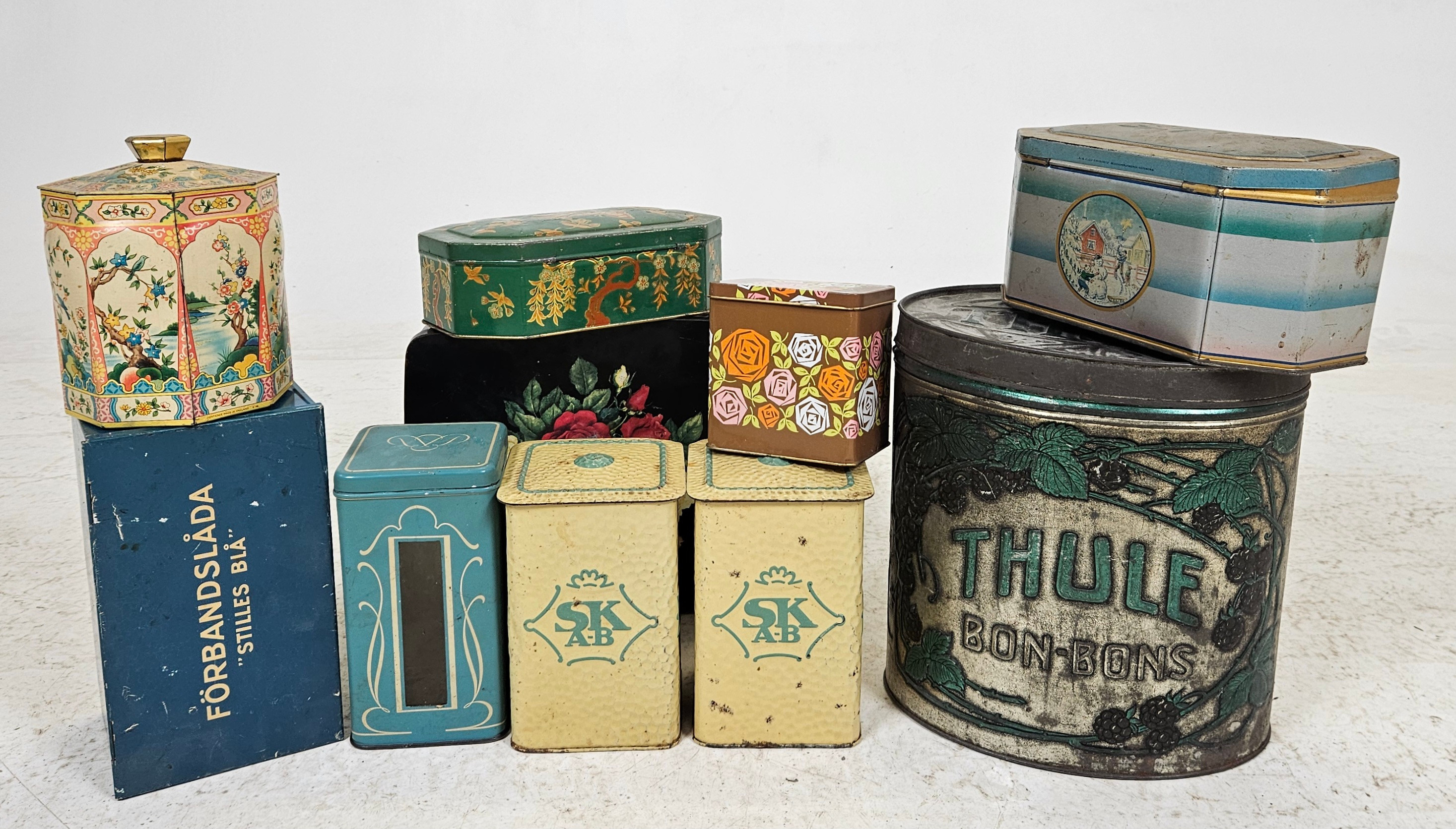 PLÅTBURKAR, 10 st, bland annat Thule Bon-Bon, Göteborgs kex, Gevaliarosteriet.