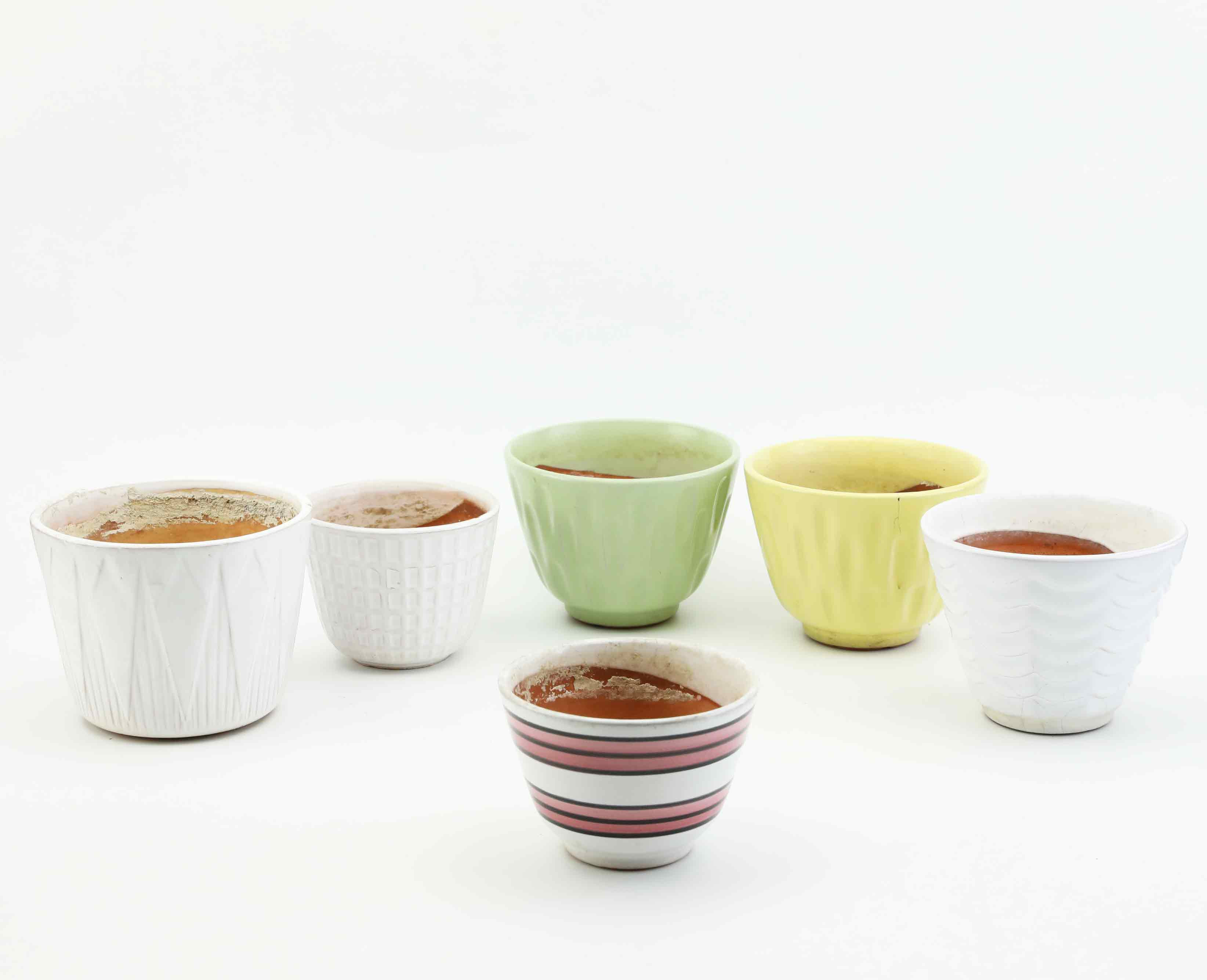 BLOMKRUKOR, glaserad keramik, 6 st, Upsala Ekeby, 1900-talets mitt.