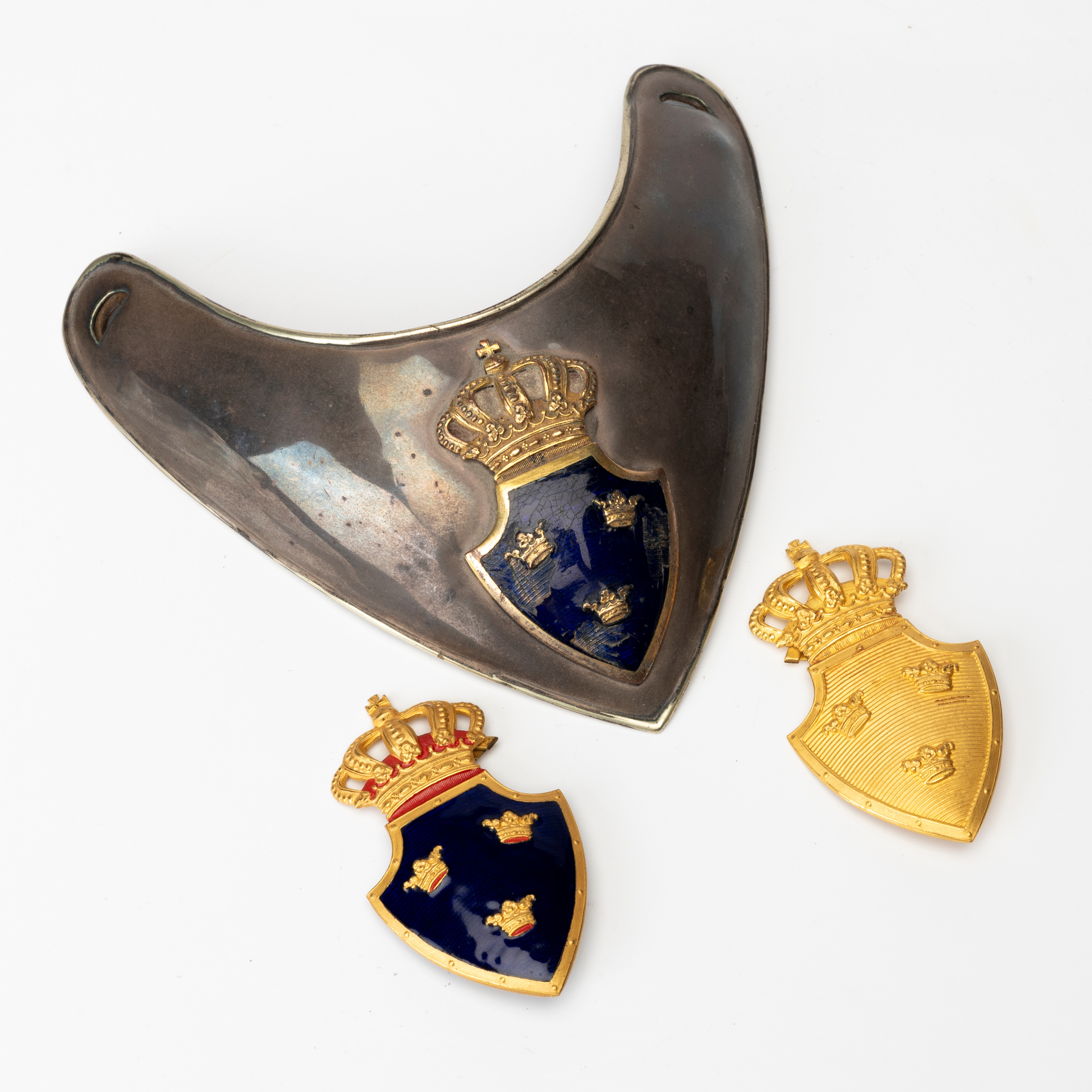 DAGBRICKA, svensk, m/1799, för officer, försilvrad samt 2 medföljande emblem.