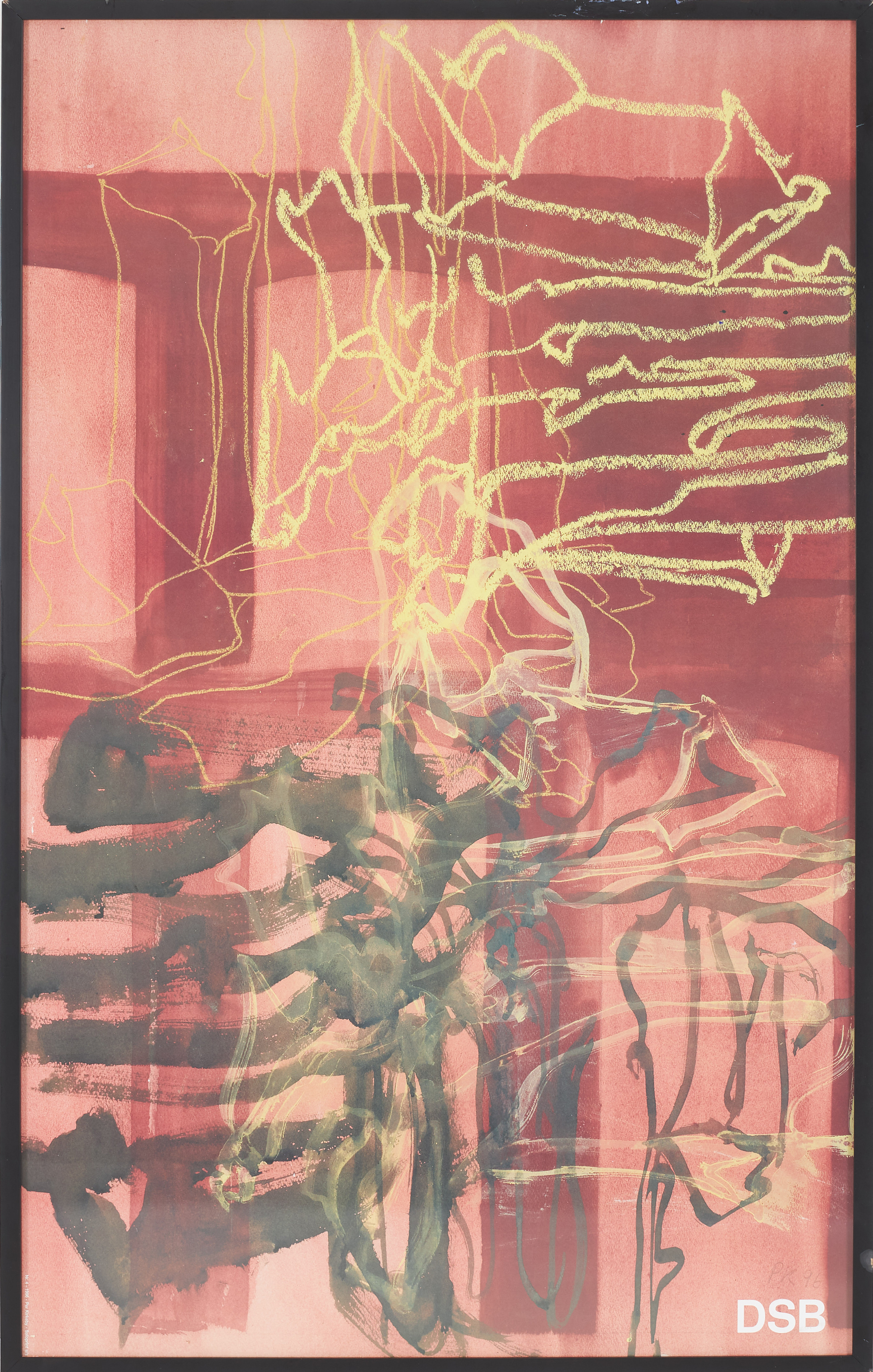 PER KIRKEBY. Komposition, offsettryck, för DSB Danske Statsbaner, monogramsignerad samt daterad -96.