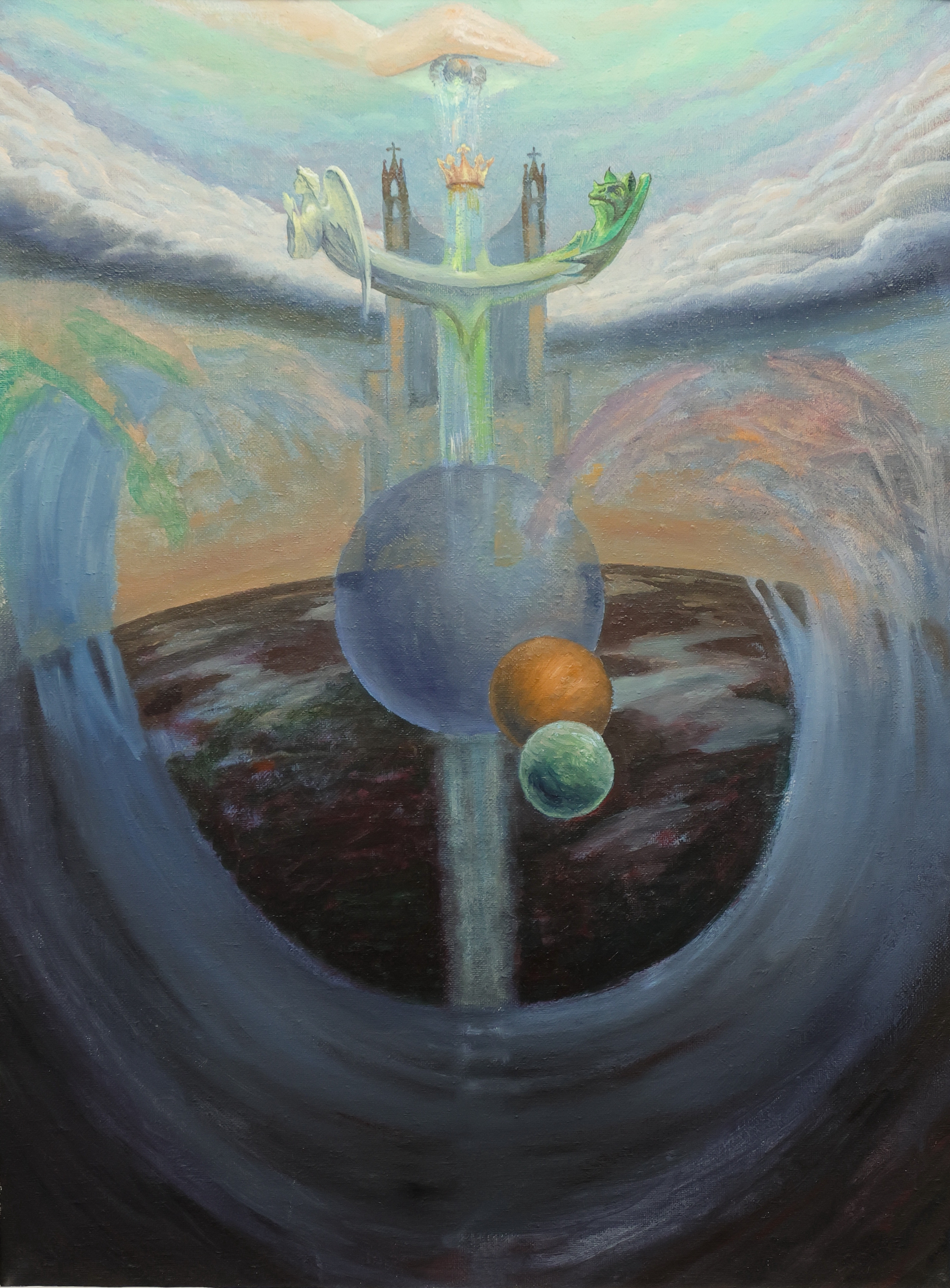 SAULIUS RUPSYS. "Priesybiu vienybe", olja på duk, signerad. Litauen.