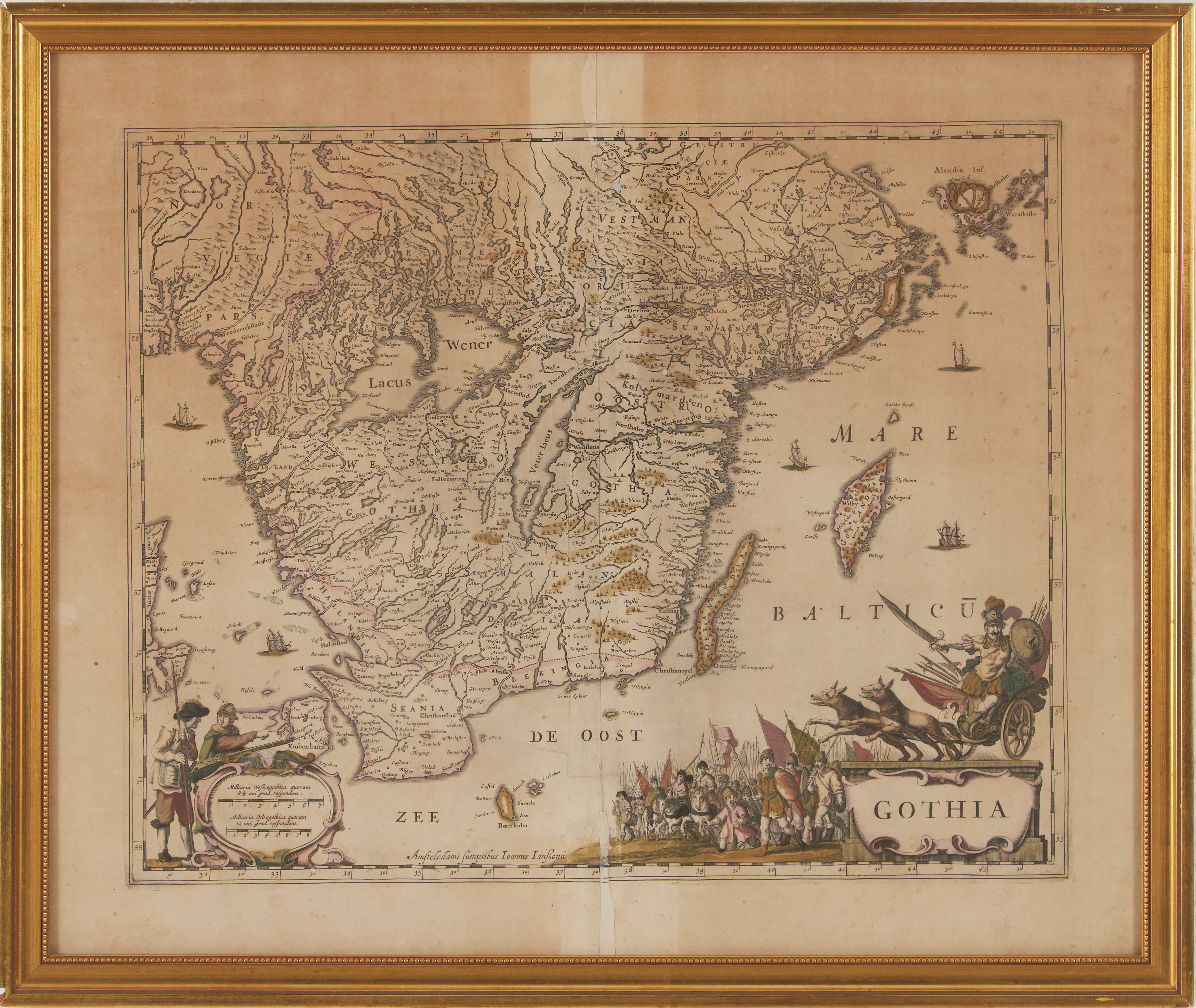 KARTA ÖVER GÖTALAND AV BLAEU, ca 1635.