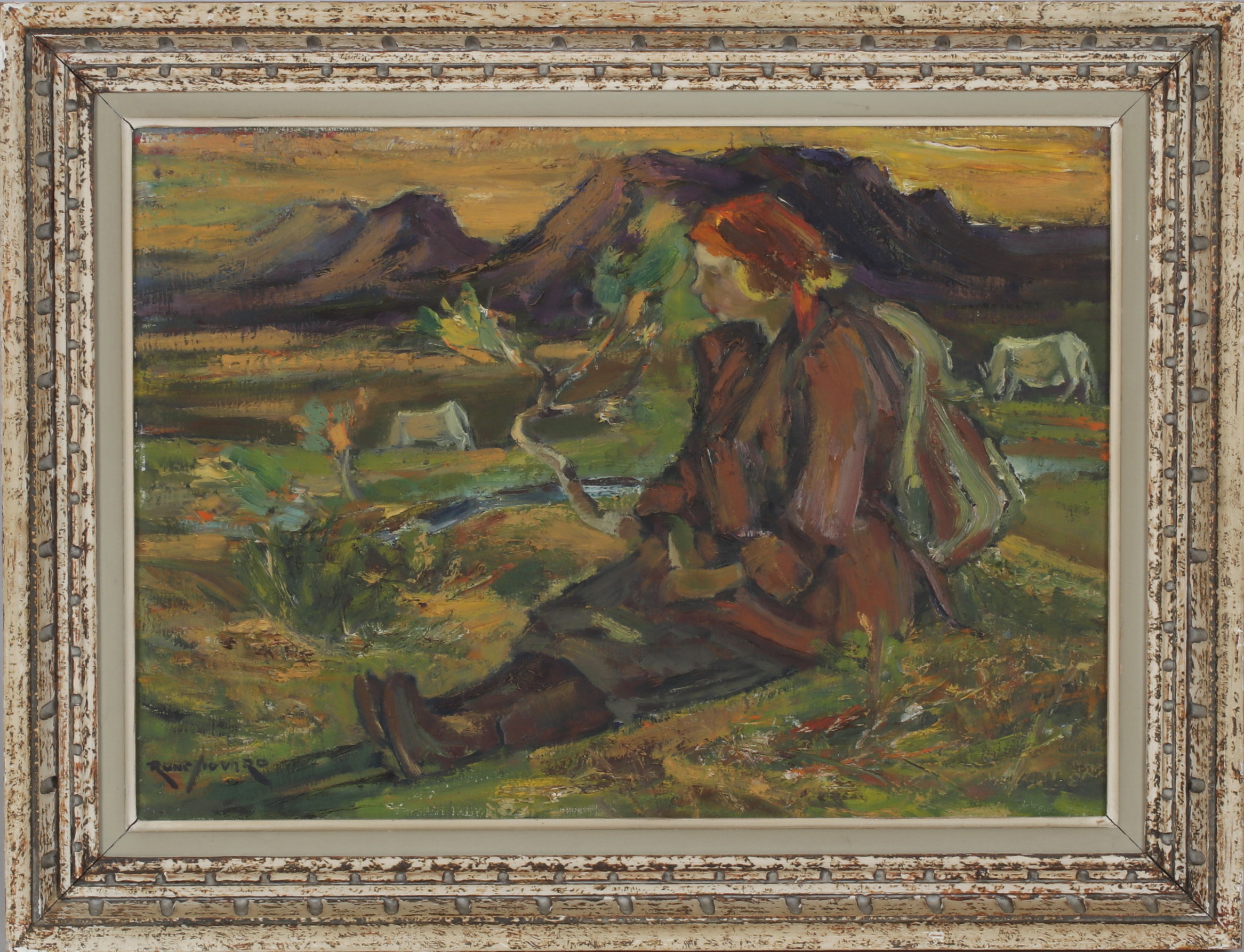 RUNE SIGVARD. "Vallpigan", olja på pannå, signerad.