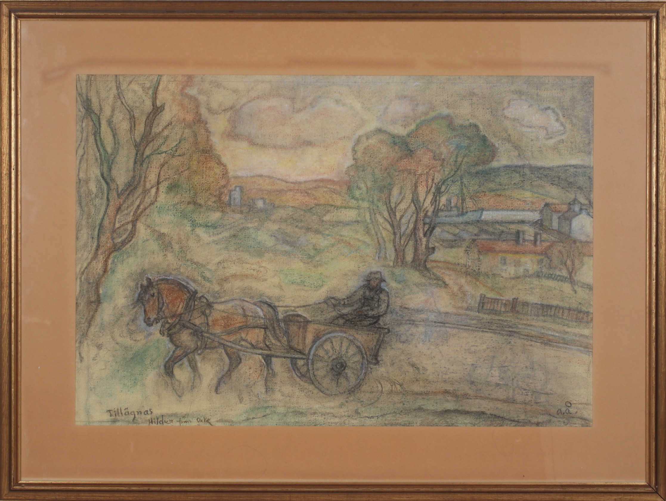 ACKE ÅSLUND. Hästekipage, pastell, signerad med dedikation.