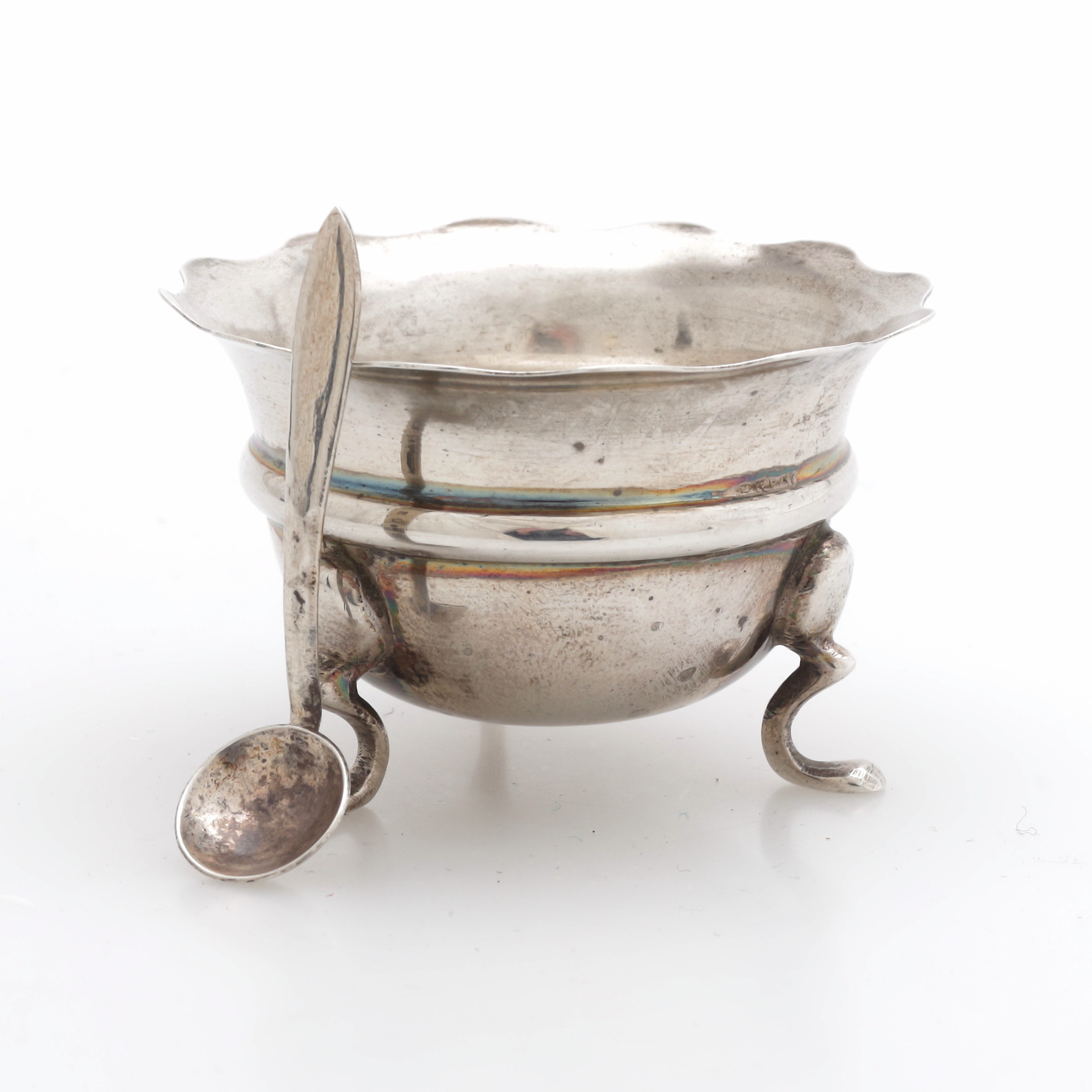 SKÅL MED SKED, silver, totalvikt 29 gram.