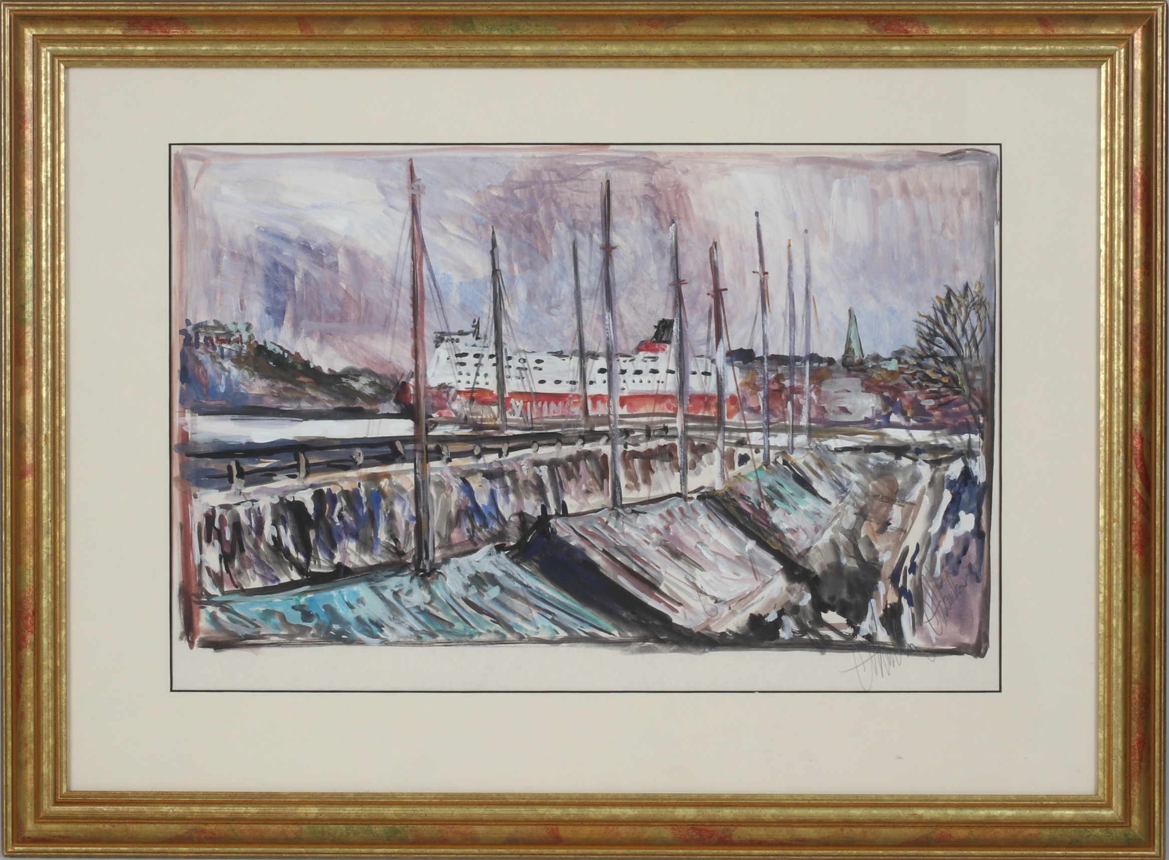 OIDENTIFIERAD KONSTNÄR. Viking Line, akvarell på papper, signerad.