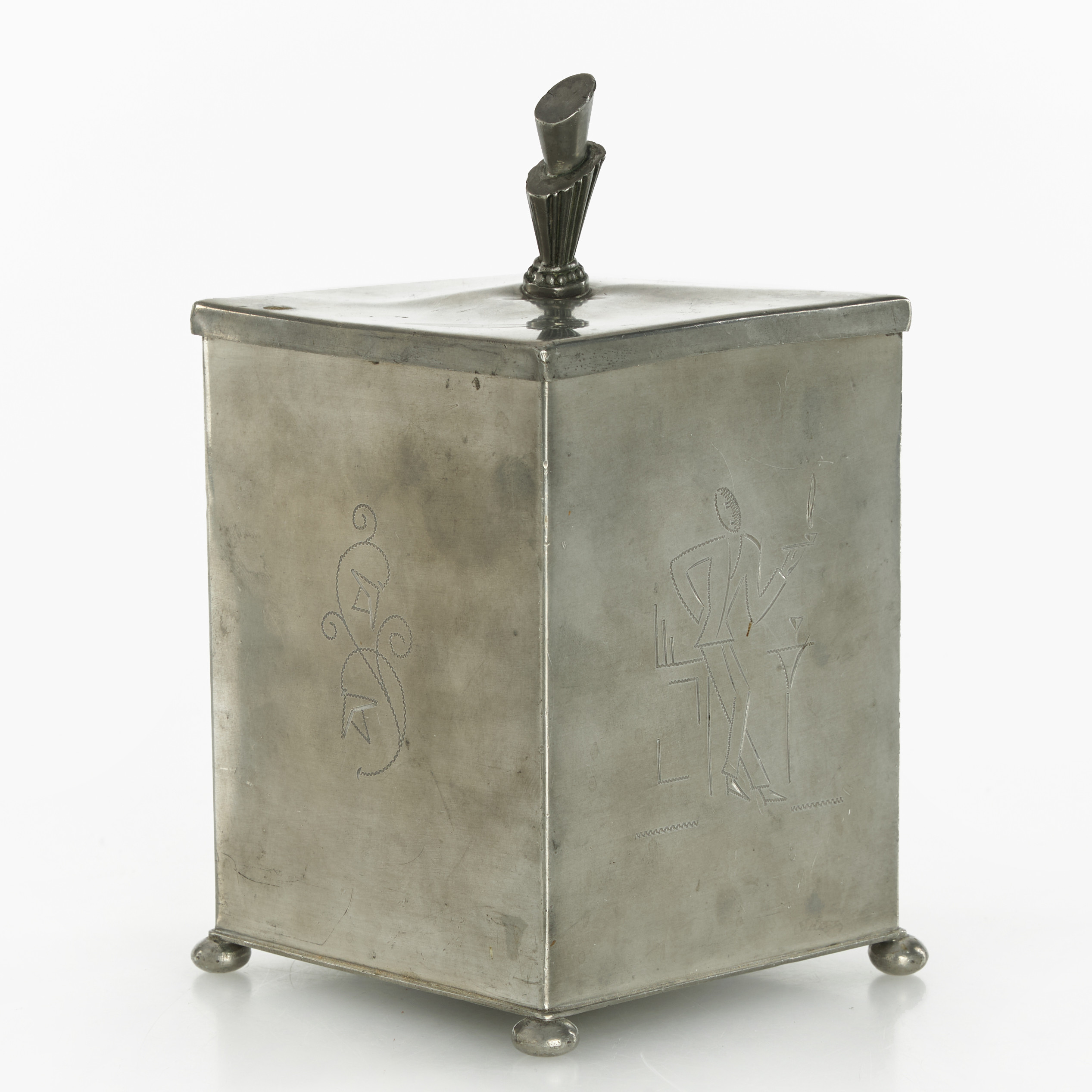 TOBAKSBURK, tenn, graverad dekor, Sverige, 1932. Swedish Grace.