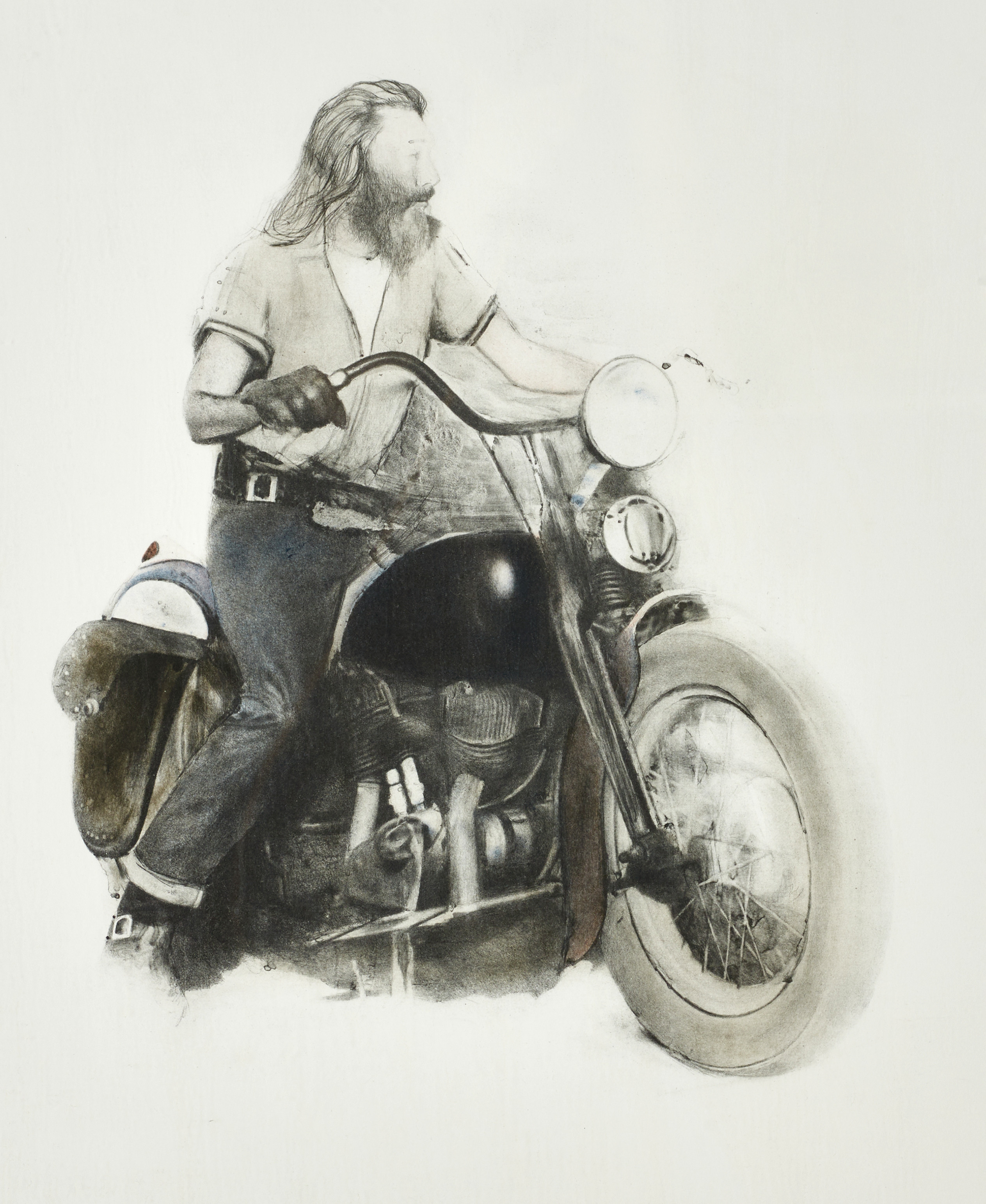 JOHN ERIC FRANZÉN (1942-2022). Motorcyklist, signerad och daterad 1984, färglitografi.