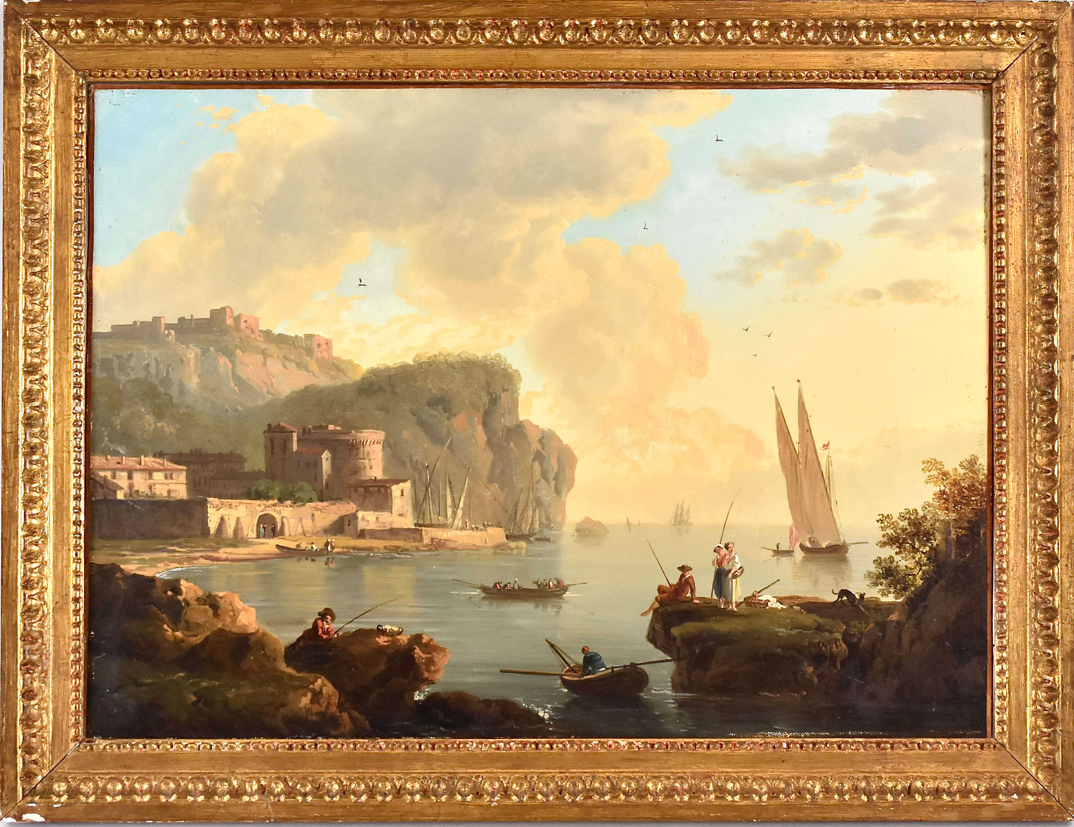 CARLO BONAVIA. HANS ART. oljemålning på duk, italienskt kustparti, 1700-talets slut.