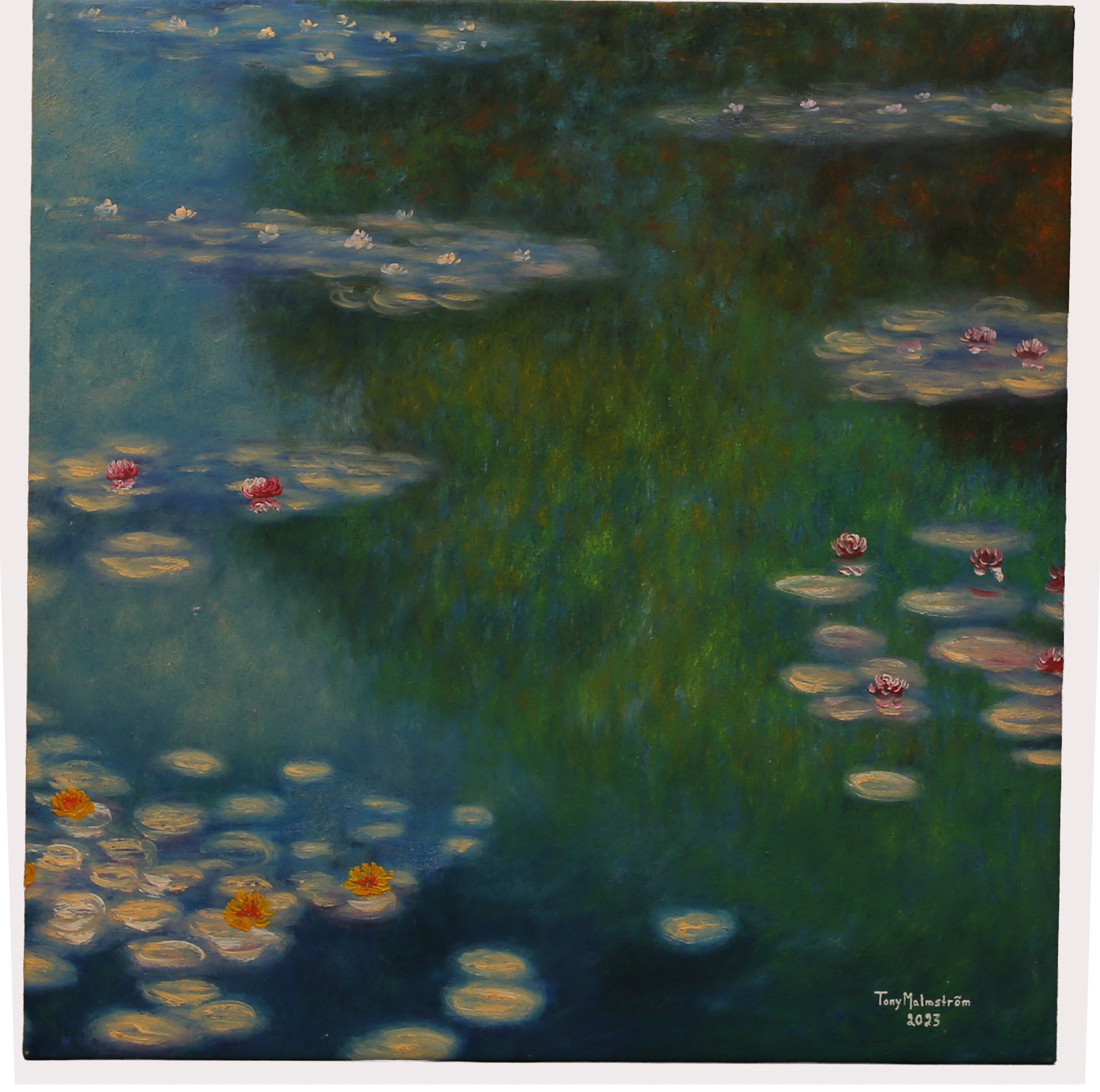 TONY MALMSTRÖM. Olja på duk, "Näckrosdammen" signerad, daterad 2023.