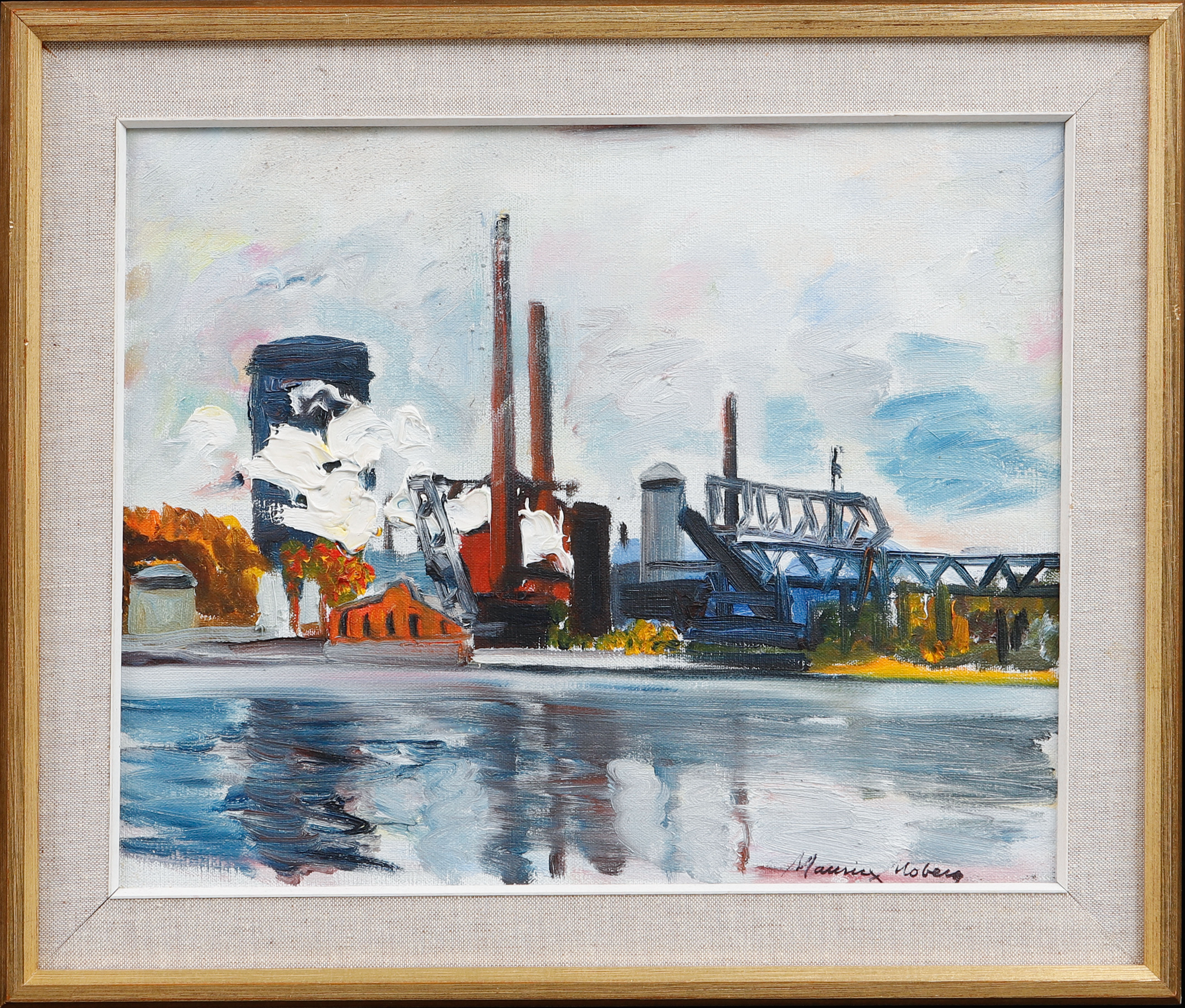 MAURICE MOBERG. "Gasverket Värtan", olja på duk, signerad, daterad a tergo -73.