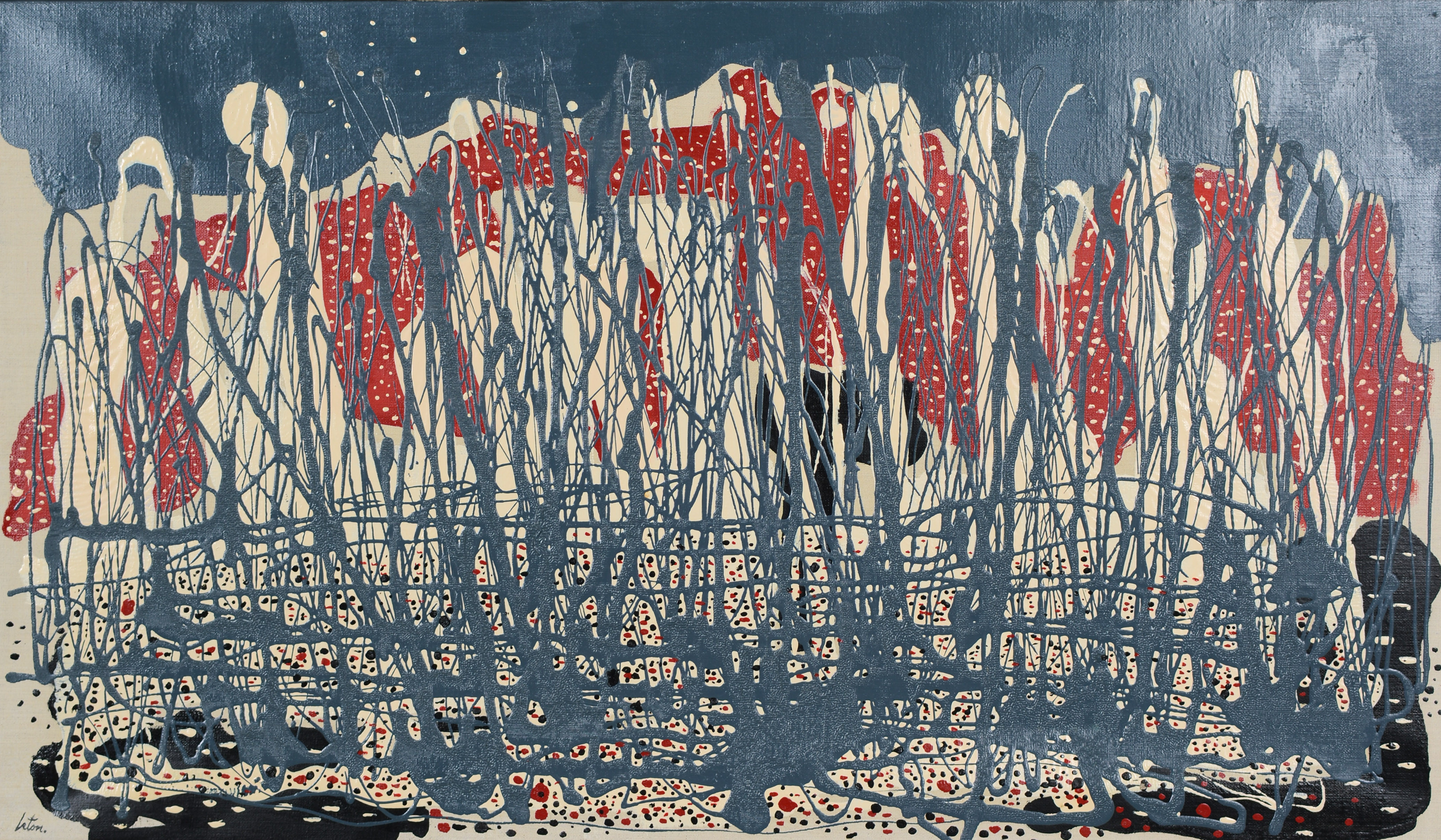 INGVAR LÉTON. Abstrakt motiv, olja på duk, signerad.