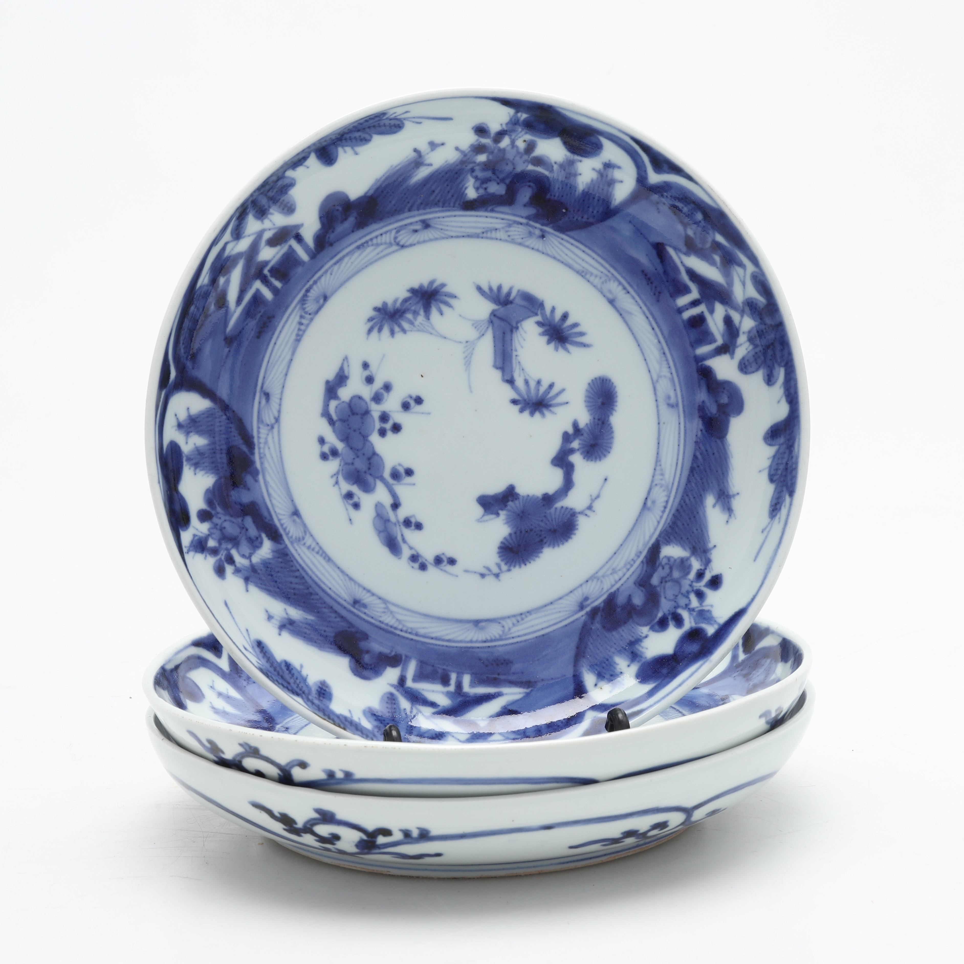 SKÅLFAT, 3 st, porslin, Japan, blå imari, Edo (1603-1868).