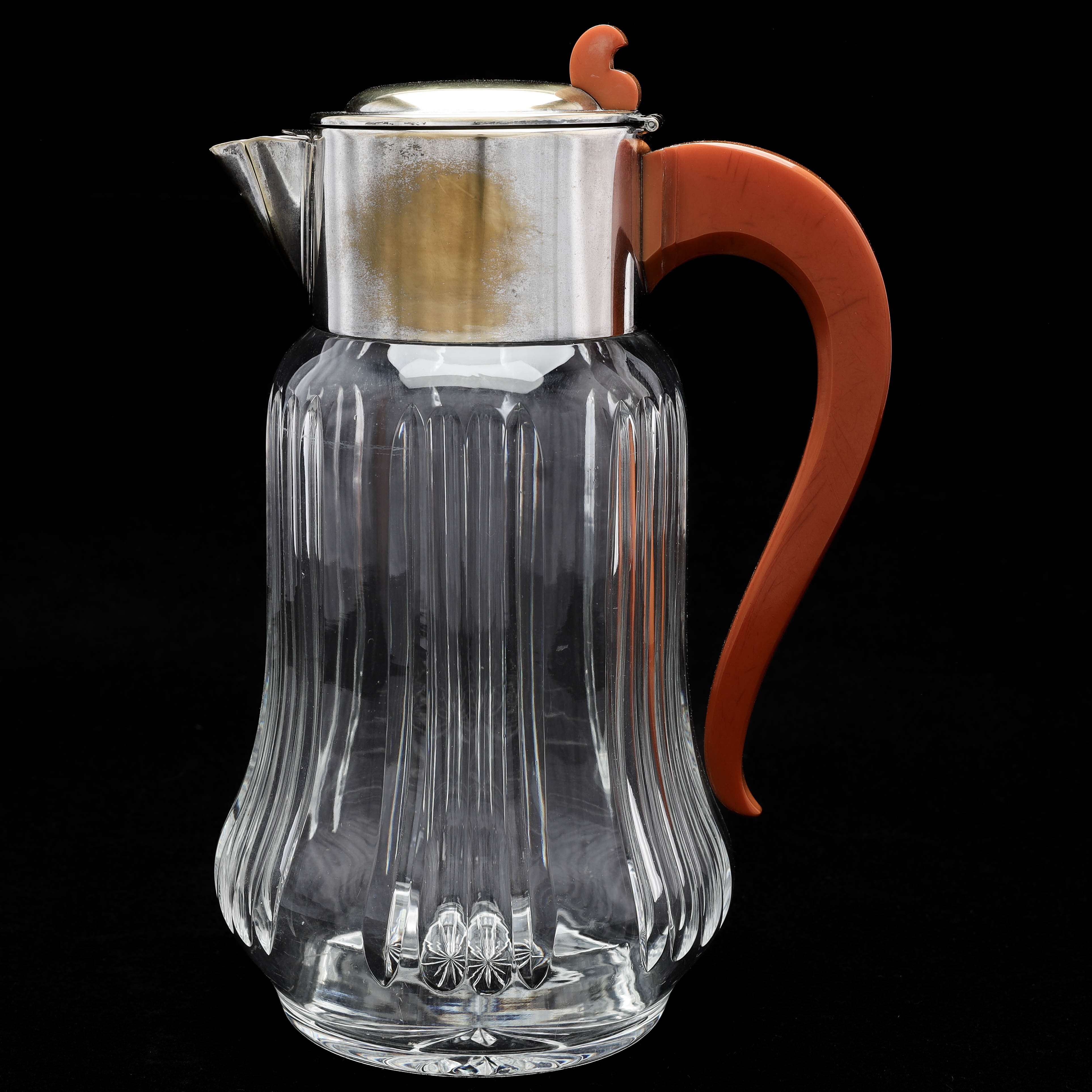 KANNA, slipad dekor, kristall, handtag i bakelit, "kalte ente", art deco, Quist, Tyskland, 1920/30-tal.