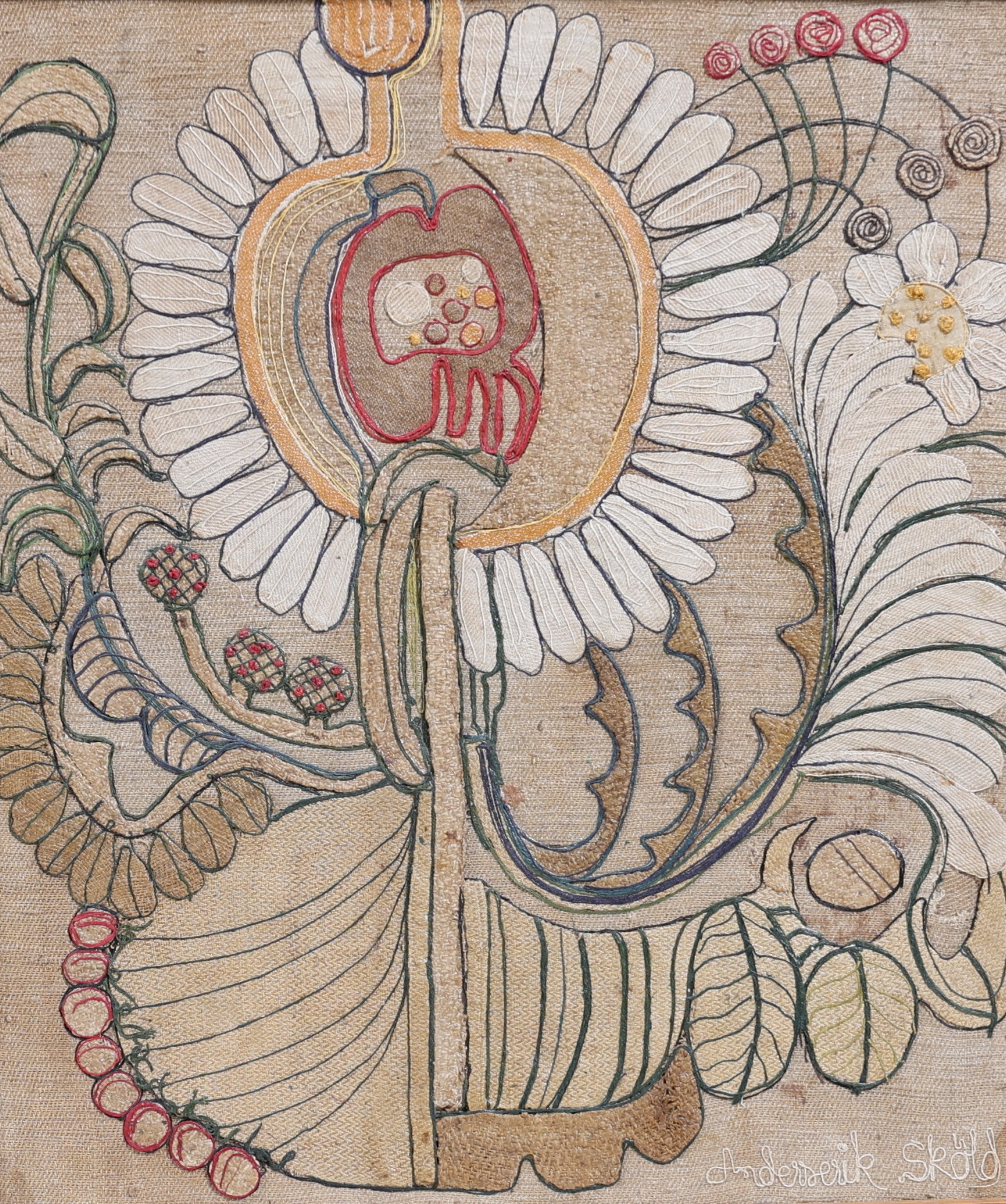 ANDERSERIK SKÖLD. "Modern kurbits", textilavla, Anders Erik Sköld, signerad samt daterad a tergo 1978.