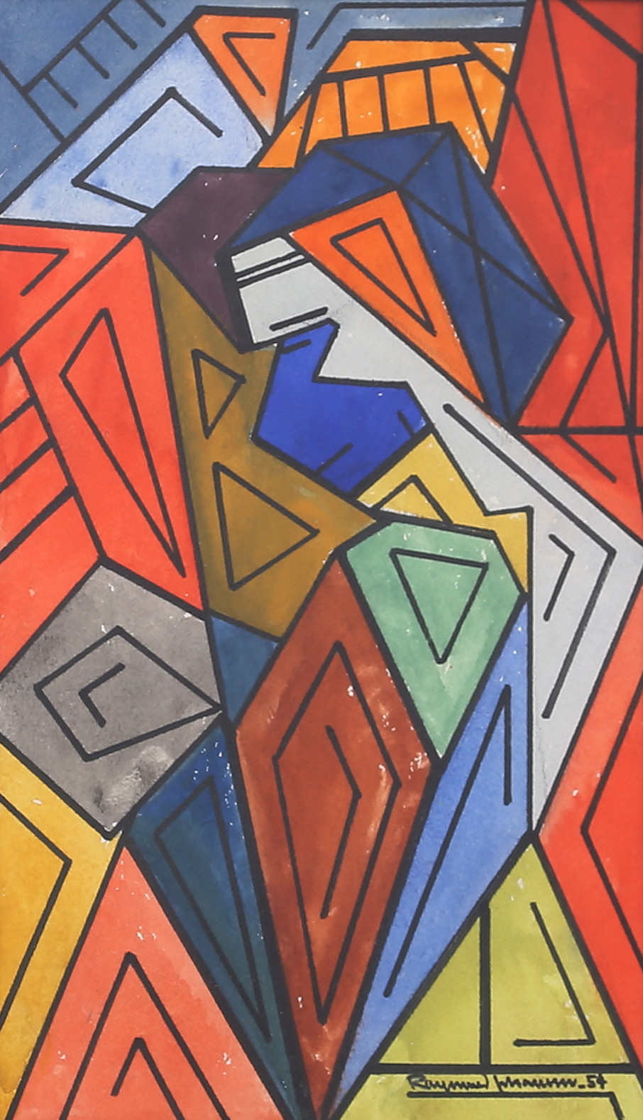 RAYMOND JOHANSSON. "Predikan", Akvarell/gouache, signerad och daterad 1954.