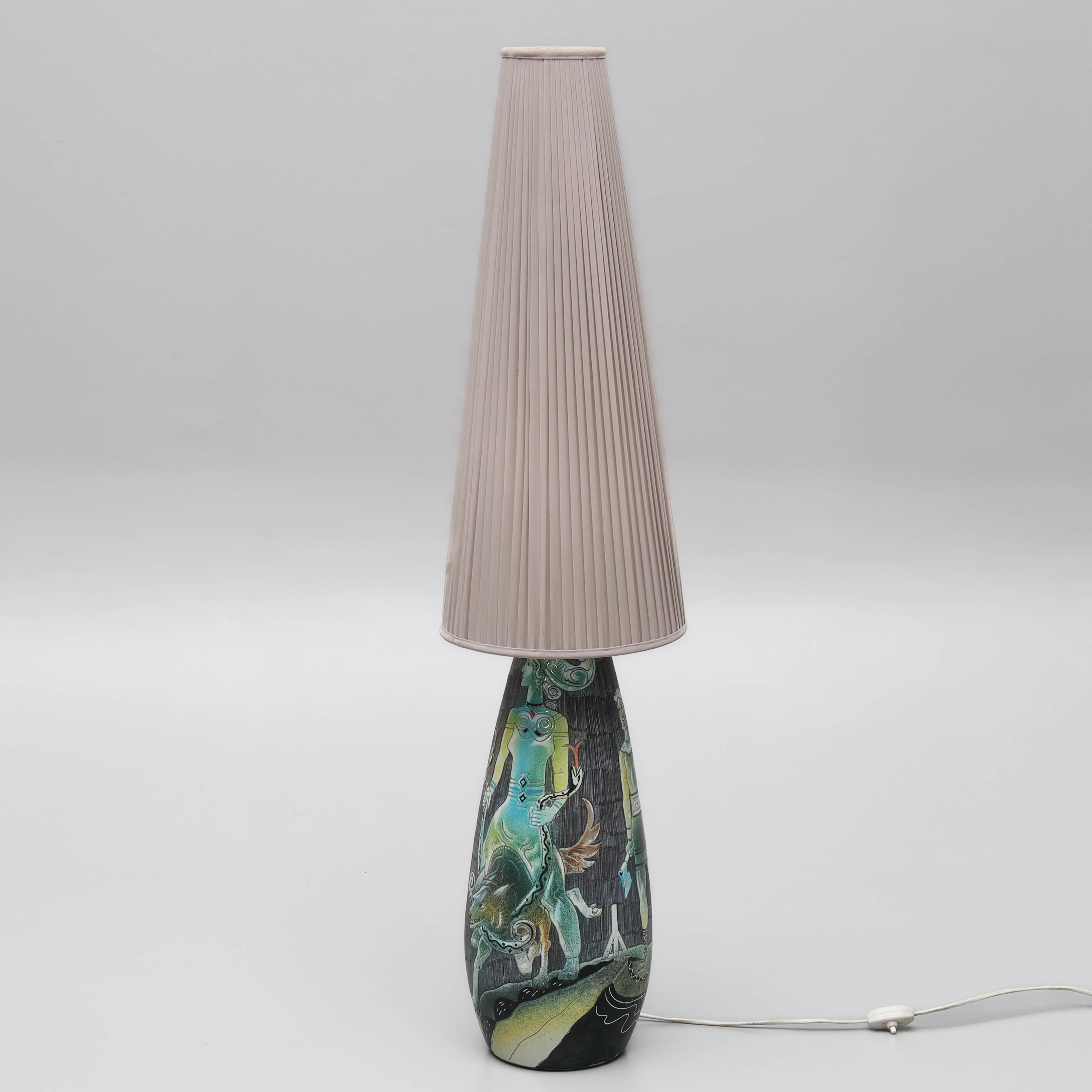 MARIAN ZAWADSKI, Golvlampa, keramik, "Hyrrokin och Tor", Tilgman, daterad 1962.