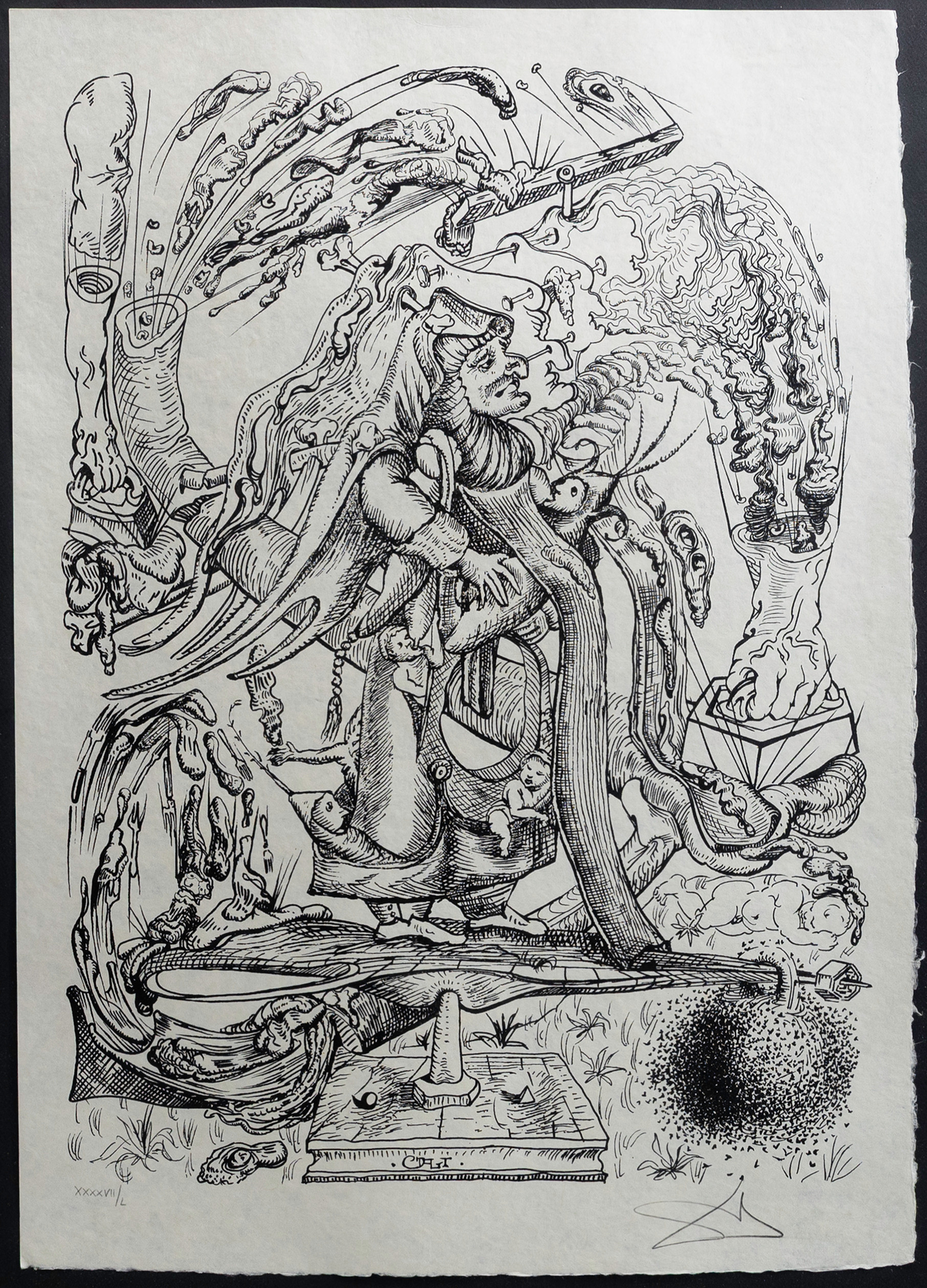 SALVADOR DALÍ. Komposition, ur "Les Songes drolatiques de Pantagruel", färglitografi, signerad, numrerad XXXXVII/L, 1973.
