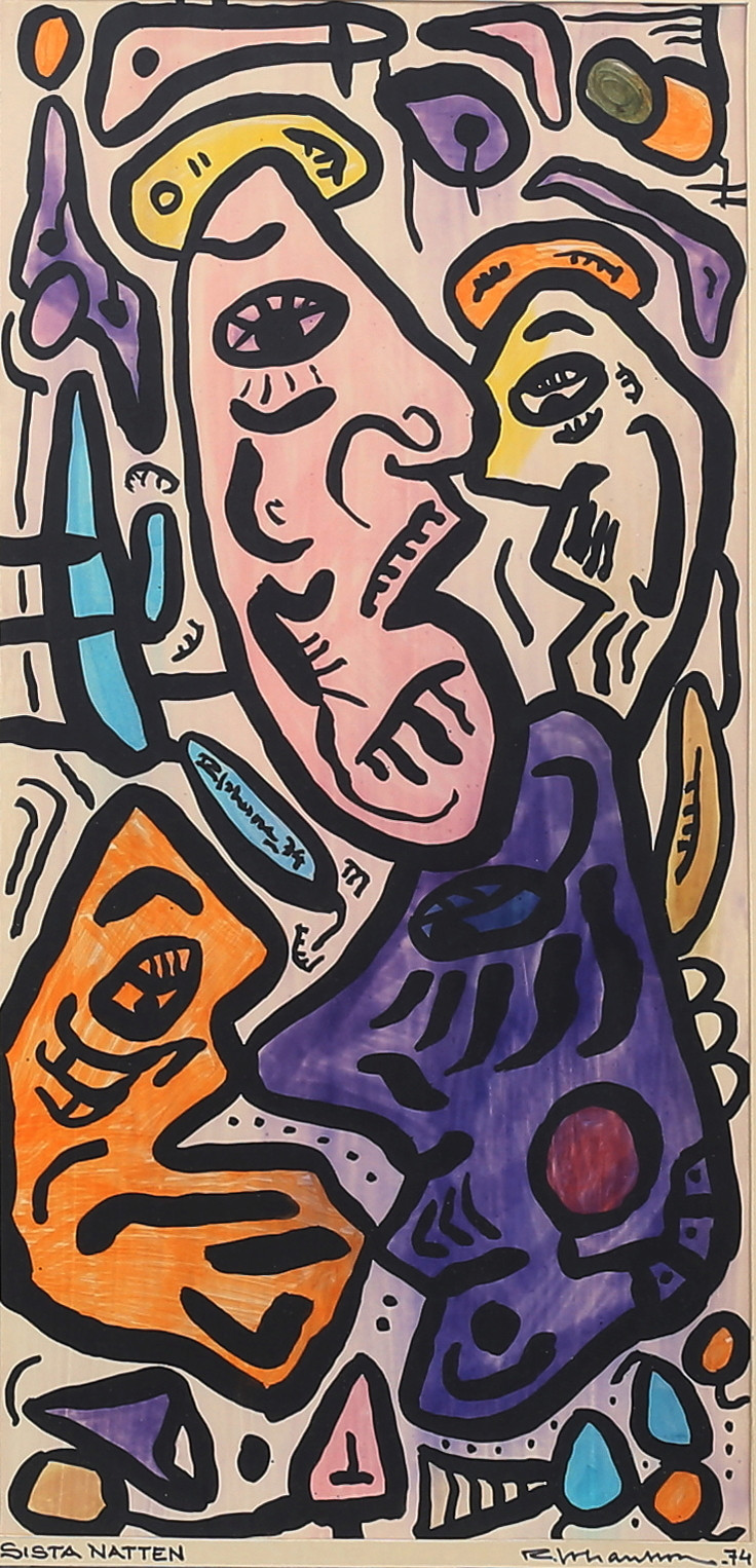 RAYMOND JOHANSSON. "Sista natten". Gouache, signerad och daterad -74.