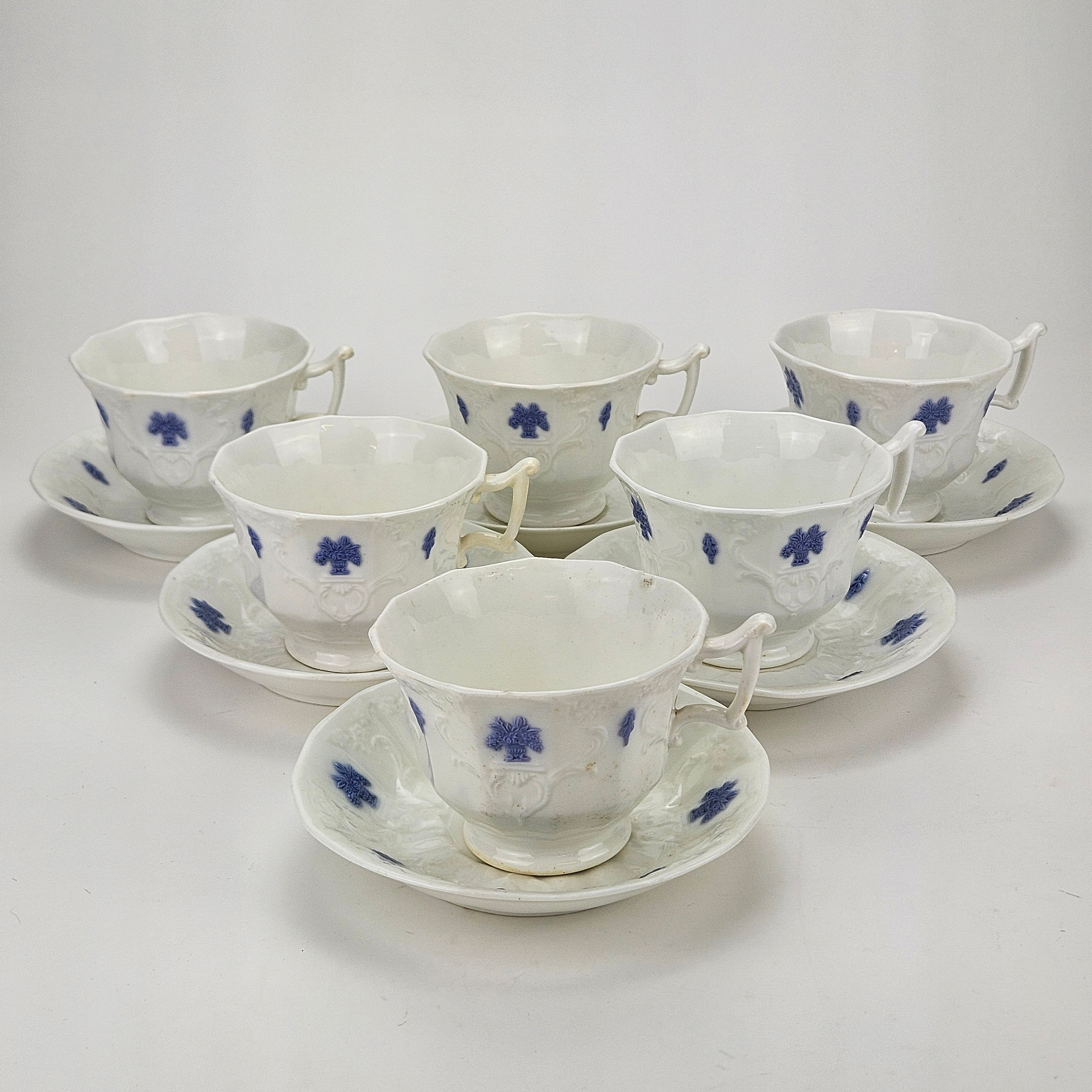 TEKOPPAR MED FAT, 6 st, flintgods, troligen England, 1800/1900-tal.