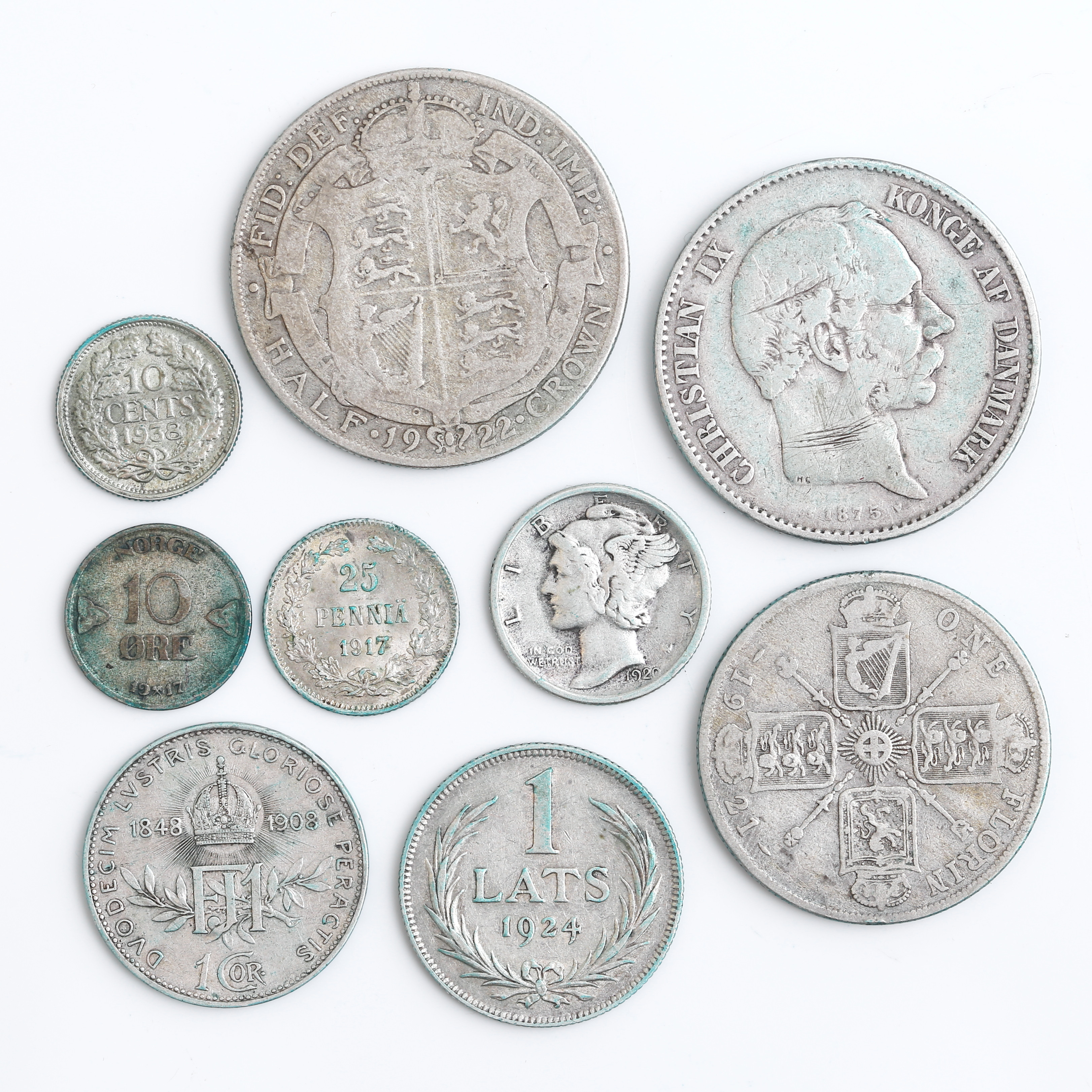 SILVERMYNT, 9 st, 18/1900-tal, finvikt 37 gram.