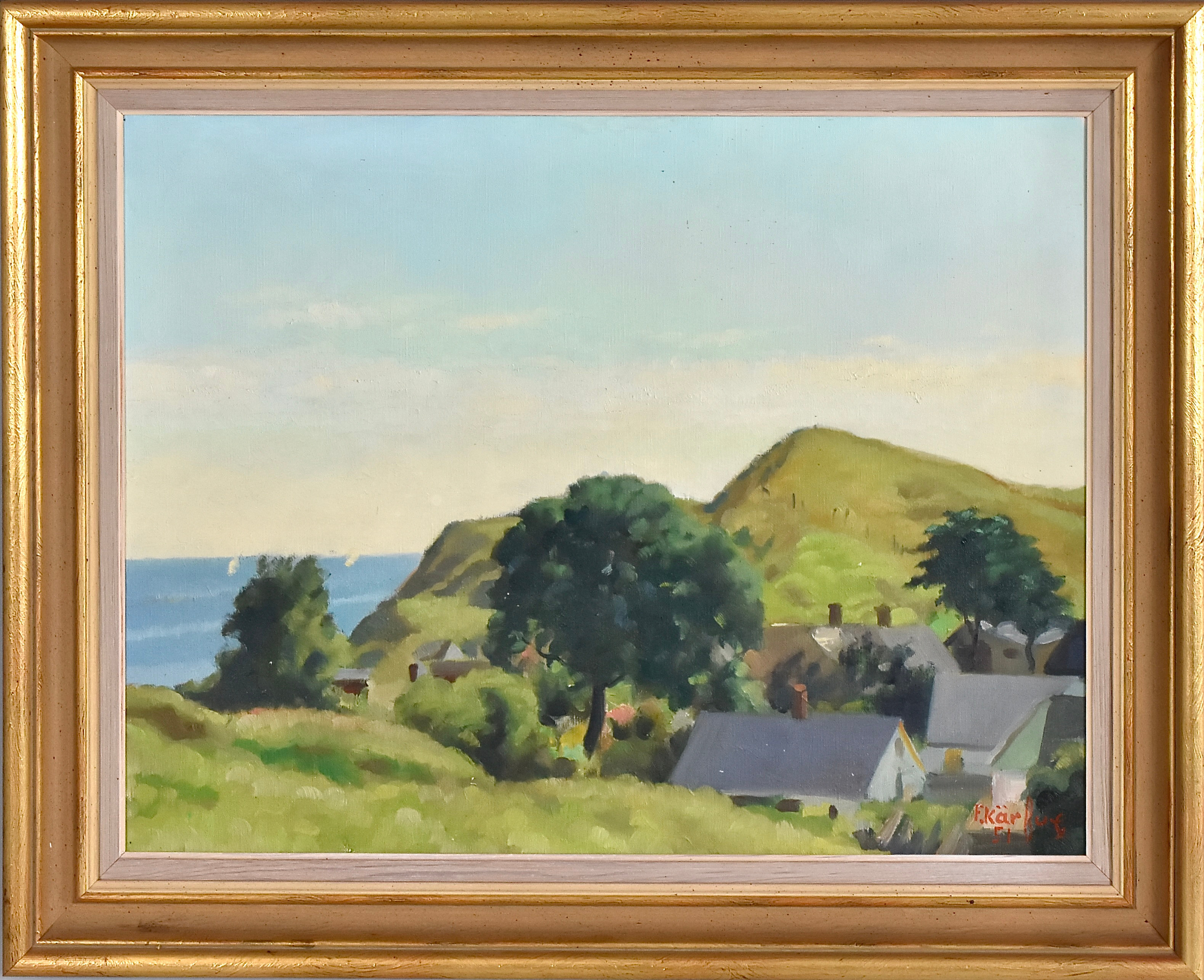 FRITZ KÄRFVE. oljemålning på duk, kustparti, Österlen.