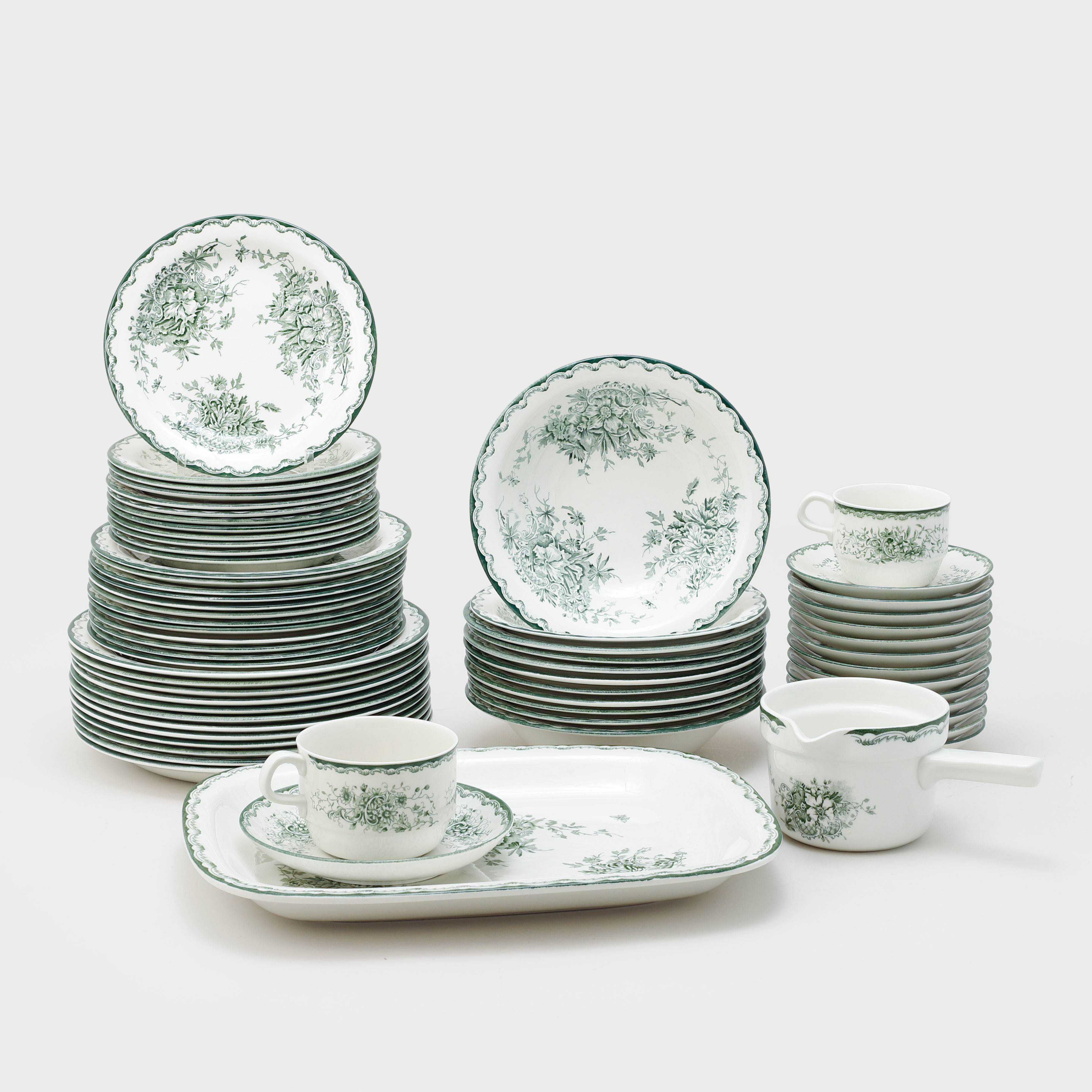 MATSERVIS, 63 delar, "Grön Anna", flintgods, Rörstrand, 1900-talets andra hälft.