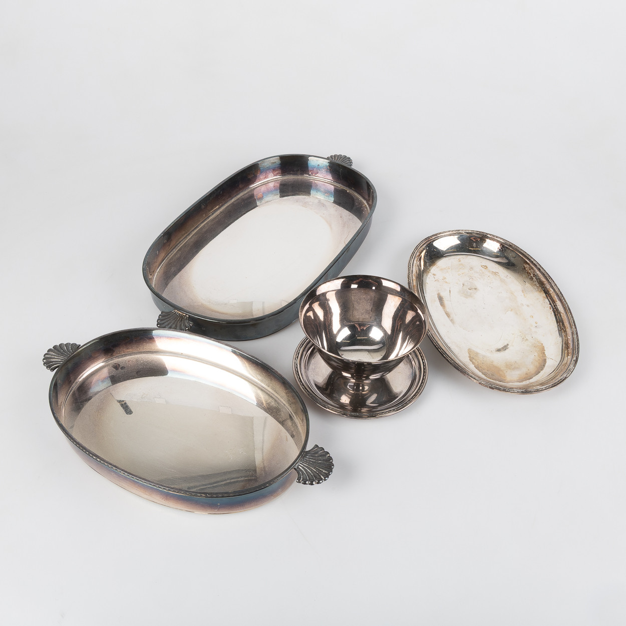 C. G. RÅSTRÖM. Gratängformar, skålfat och fat, nysilver, Swedish modern.