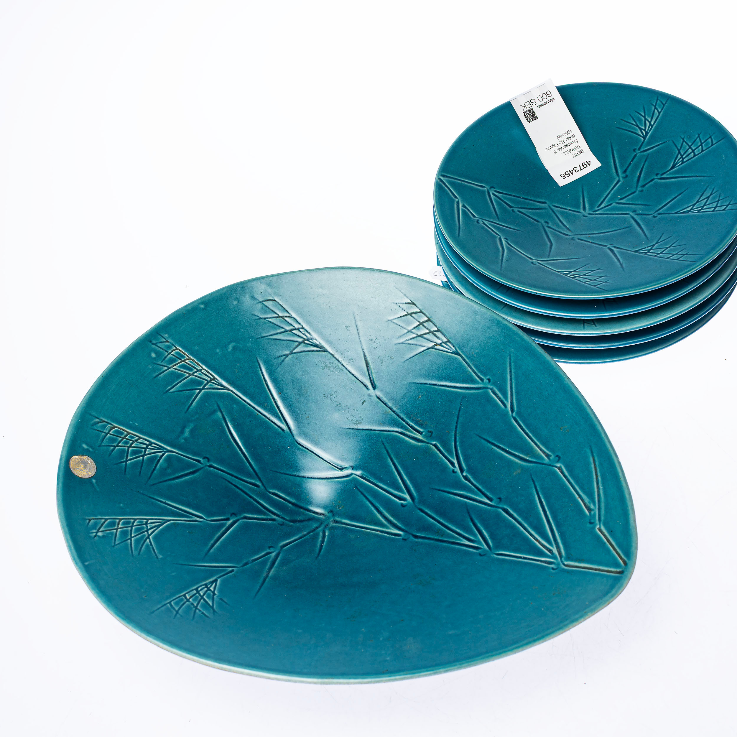 BERIT TERNELL. Fruktservis, 6 delar, Bo Fajans, Gefle, 1950-tal.