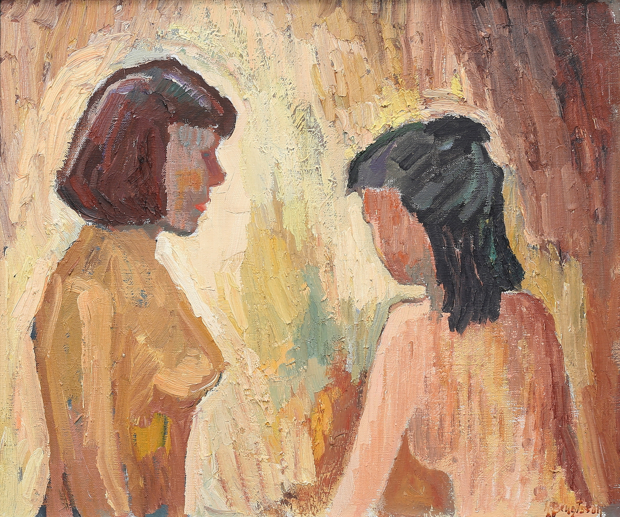 HILMER BENGTSSON. Två kvinnor. Olja på duk, signerad.