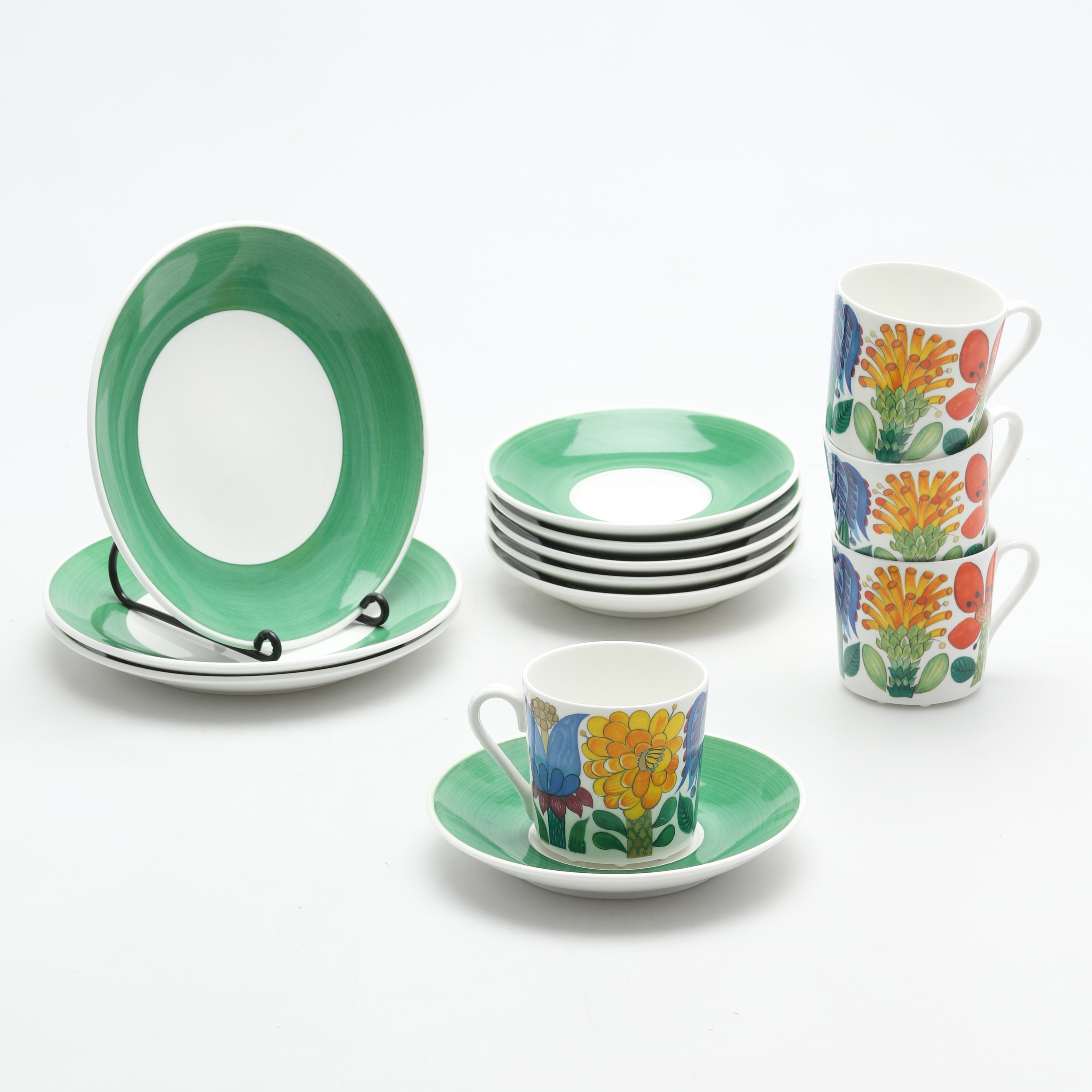 STIG LINDBERG. Kaffeservisdelar, 7 delar, "Tahiti", Gustavsberg.