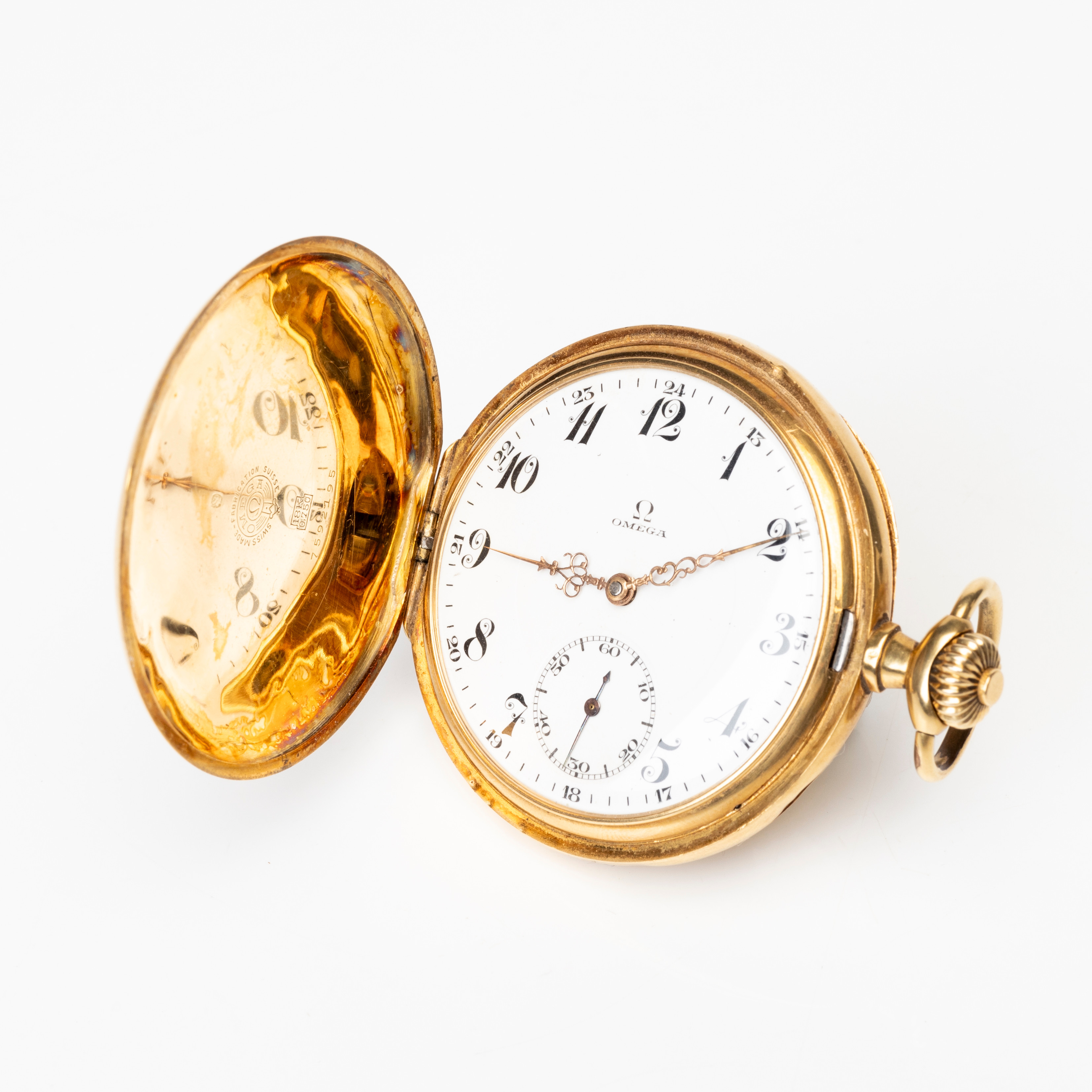 OMEGA, fickur, savonett, manuell, ankargång, yttre boett av 18K guld, 1930-tal.