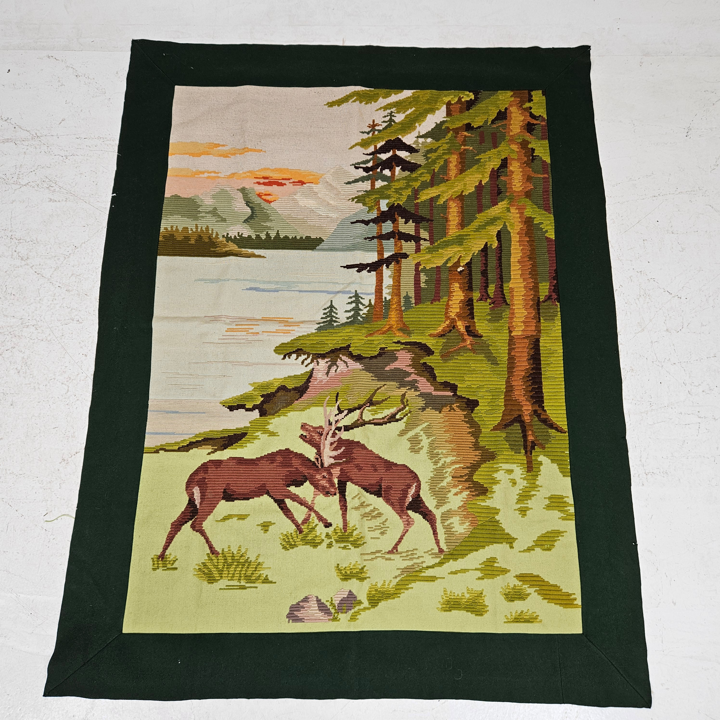 BONAD, broderad, landskap med hjortar, 1900-tal.