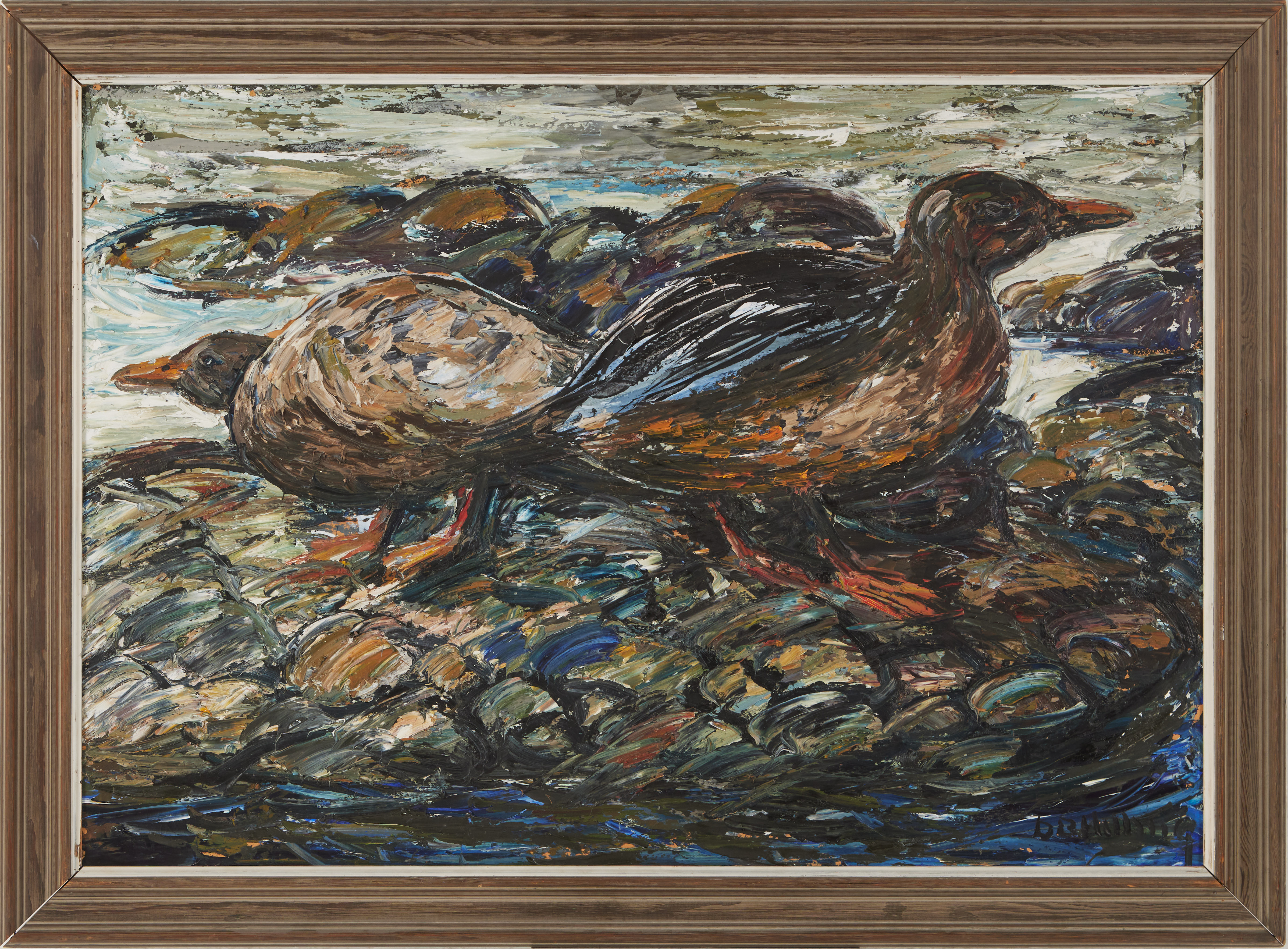 BIRGER HALLING. Havskant med fågel, olja på pannå, signerad.