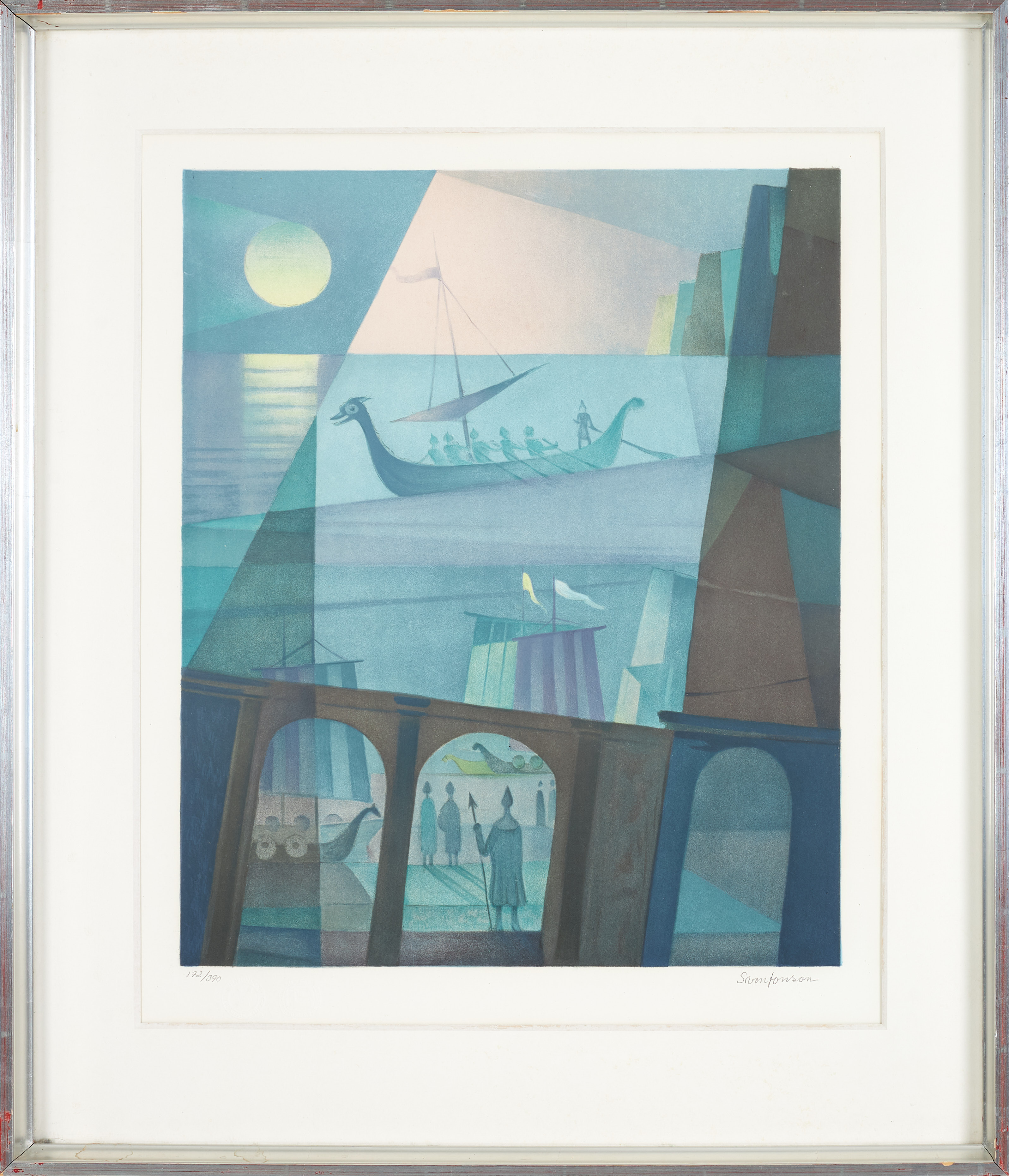 SVEN JONSON. "Fajakernas ö", färglitografi, numrerad 172/390, signerad.