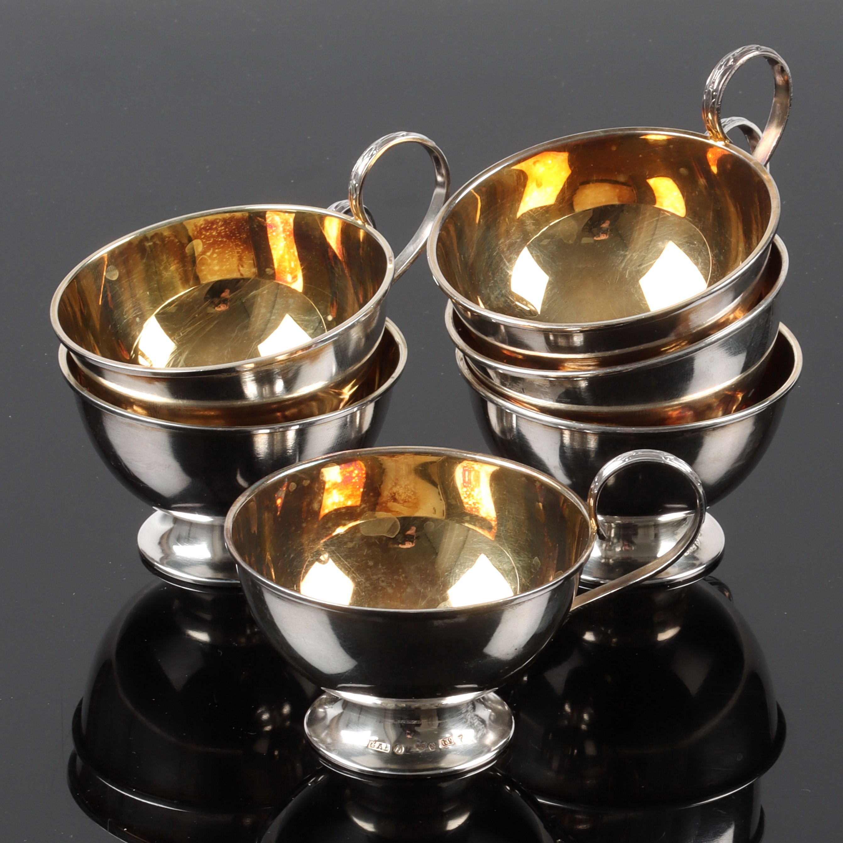 PUNCHMUGGAR, 6 st, silver, GAB, 1960-tal. Vikt 205 gram.