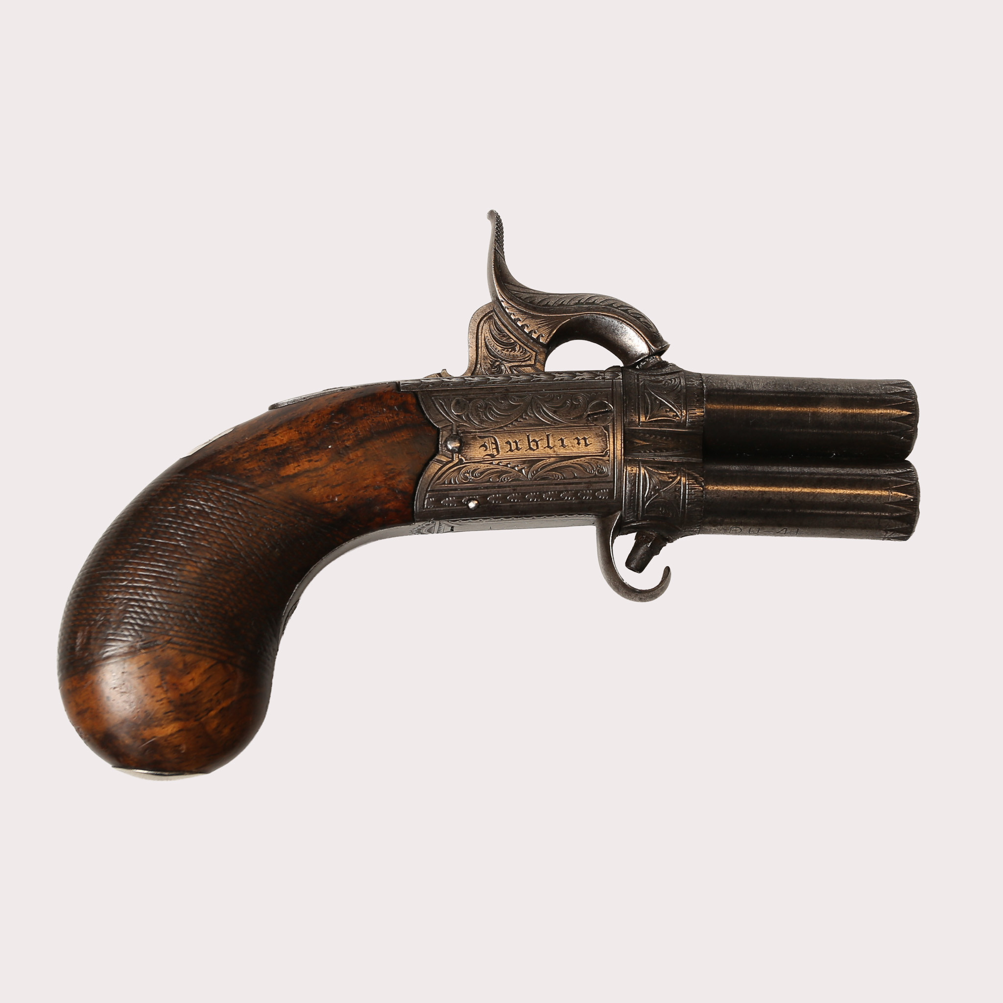 SLAGLÅSPISTOL, Irland, Dubbelpipig wenderpistol, signerad William & John Rigby, Dublin, 1827-1867.
