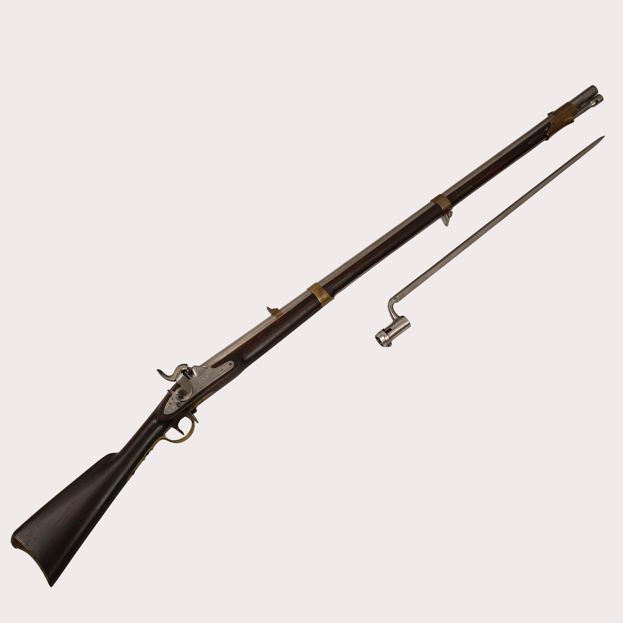 SLAGLÅSGEVÄR, Sverige Miniégevär m/1848-54 med bajonett.