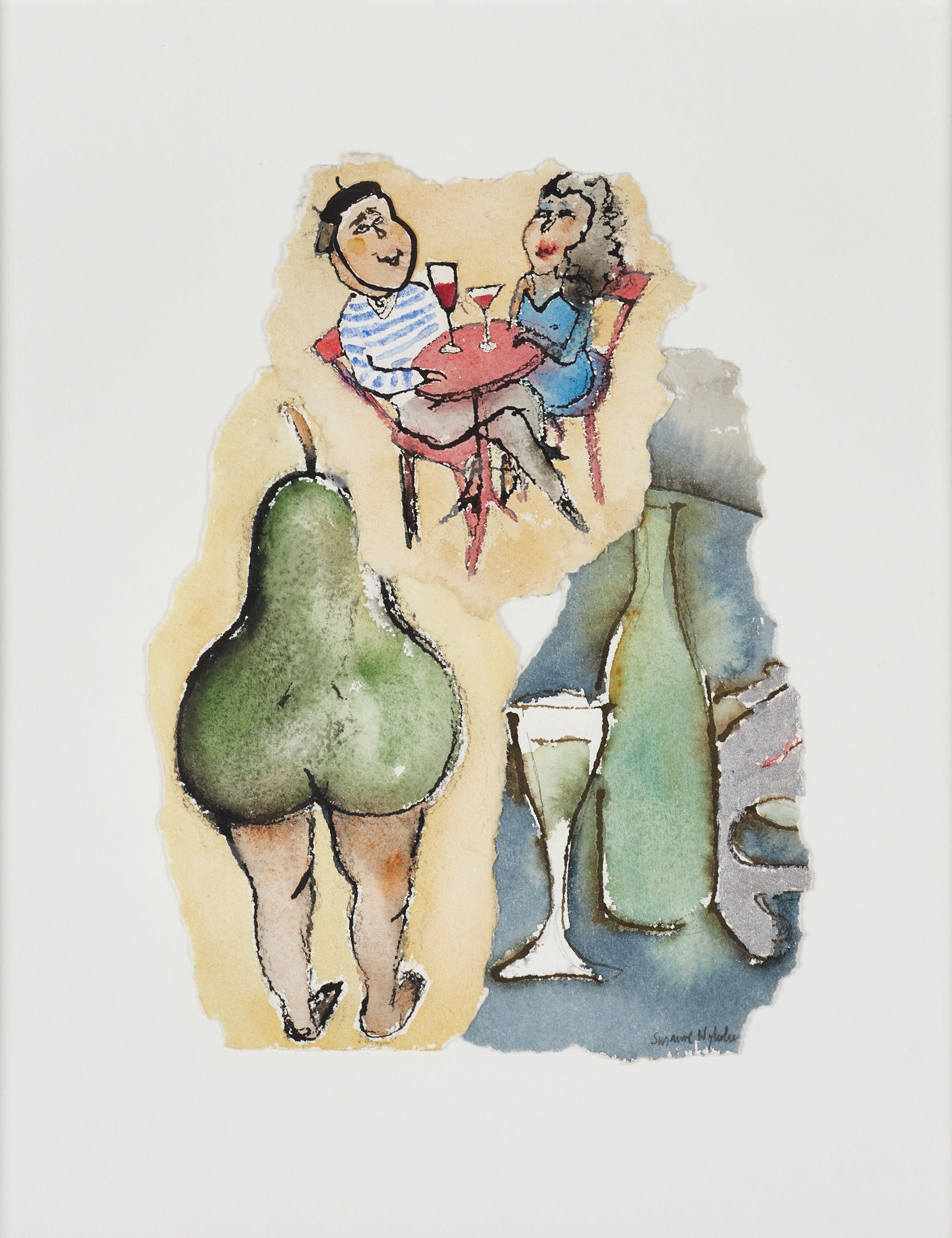 SUSANNE NYHOLM. "Nous sommes bien amuses" (2008), signerad, blandteknik med akvarell.