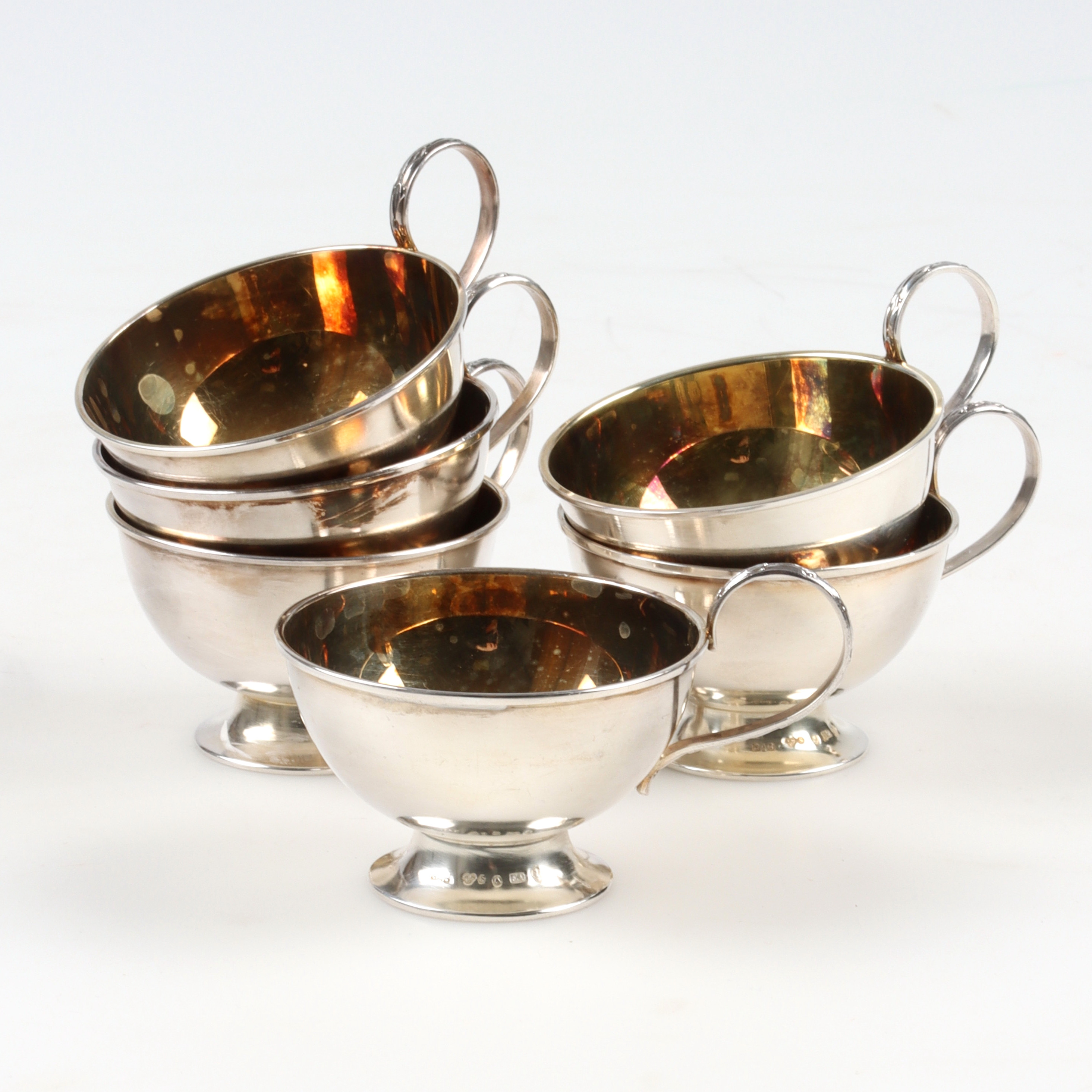 PUNCHMUGGAR, 6 st, silver, GAB, 1960-tal. Vikt 200 gram.