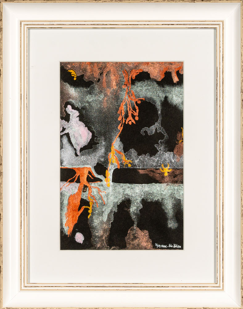 YVONNE LINDBLOM. Akvarell, Abstrakt motiv, Signerad.