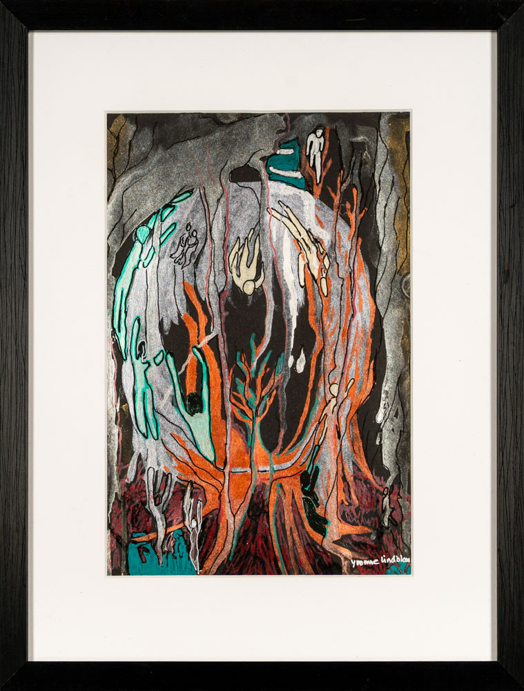 YVONNE LINDBLOM. Blandteknik, "Livets Träd" Signerad.