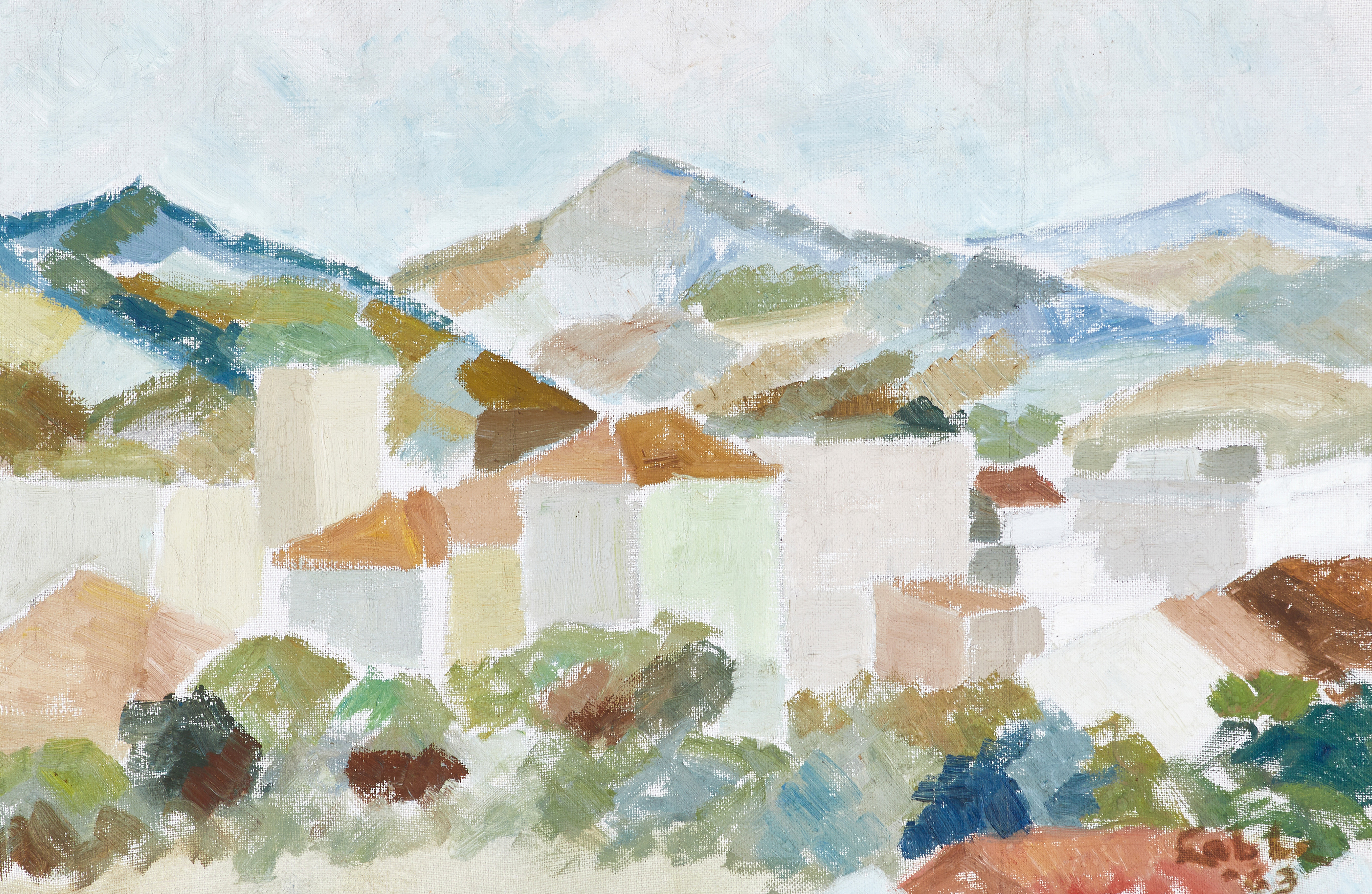 ERICA CABBE (Nässjö 1918-2004 Gränna), Sydländsk bergsby, signerad och daterad Cabbe, -63, olja på duk.