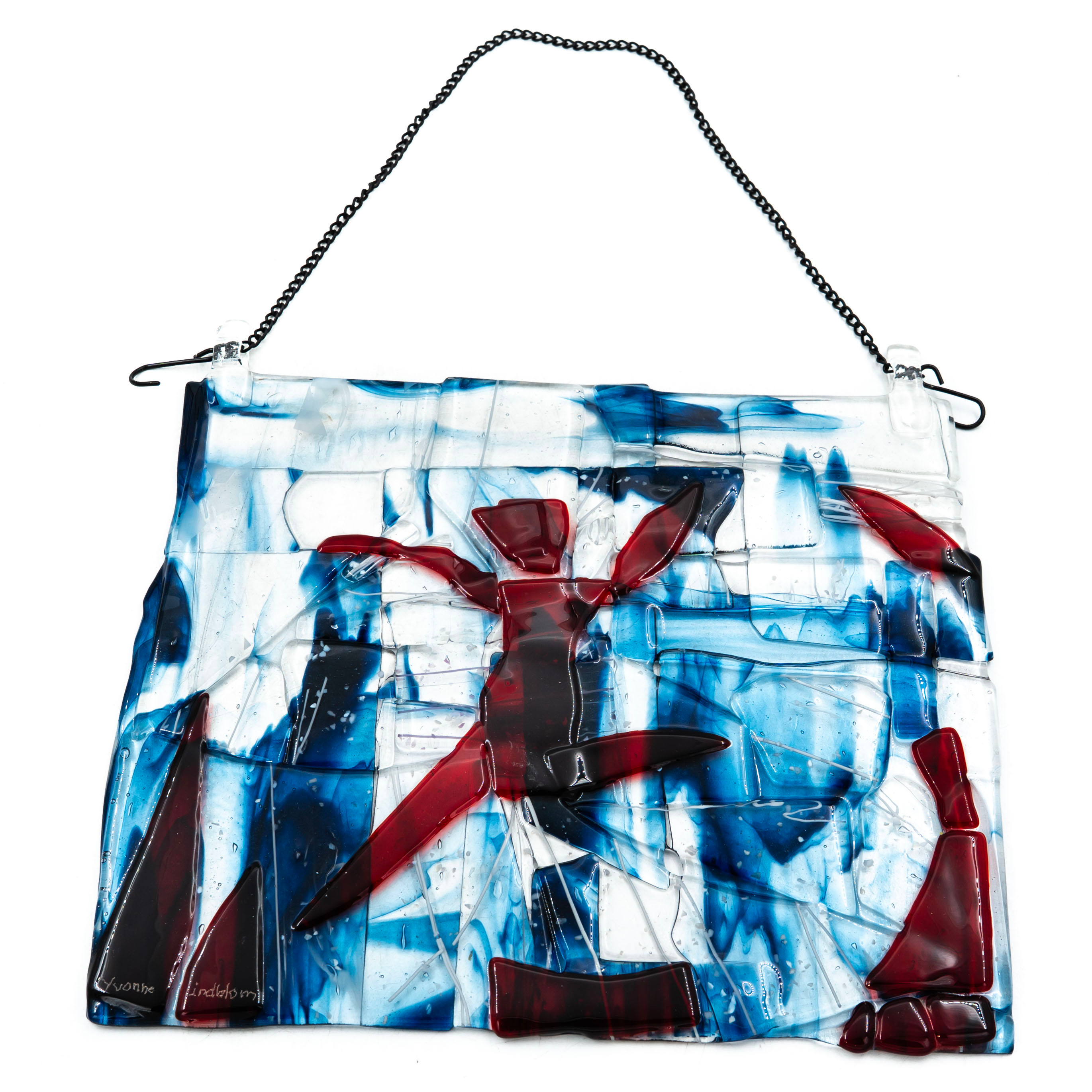 YVONNE LINDBLOM. RELIEF i glas, "På språng", Signerad.