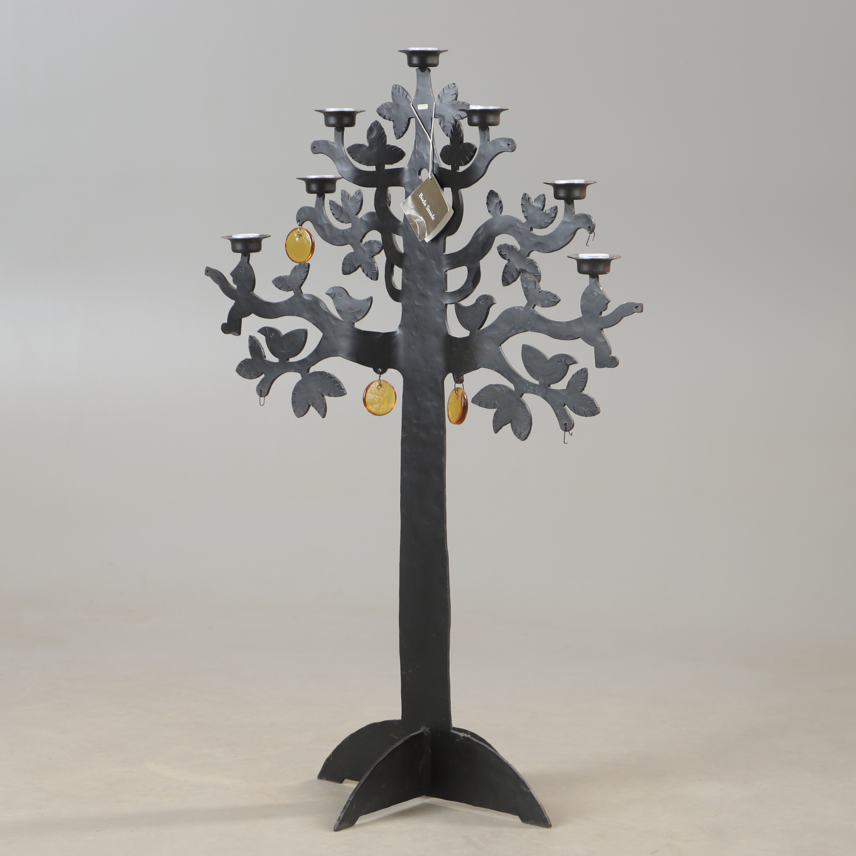 BERTIL VALLIEN. Golvljusstake, "Livets träd", smide och glas, Boda smide.