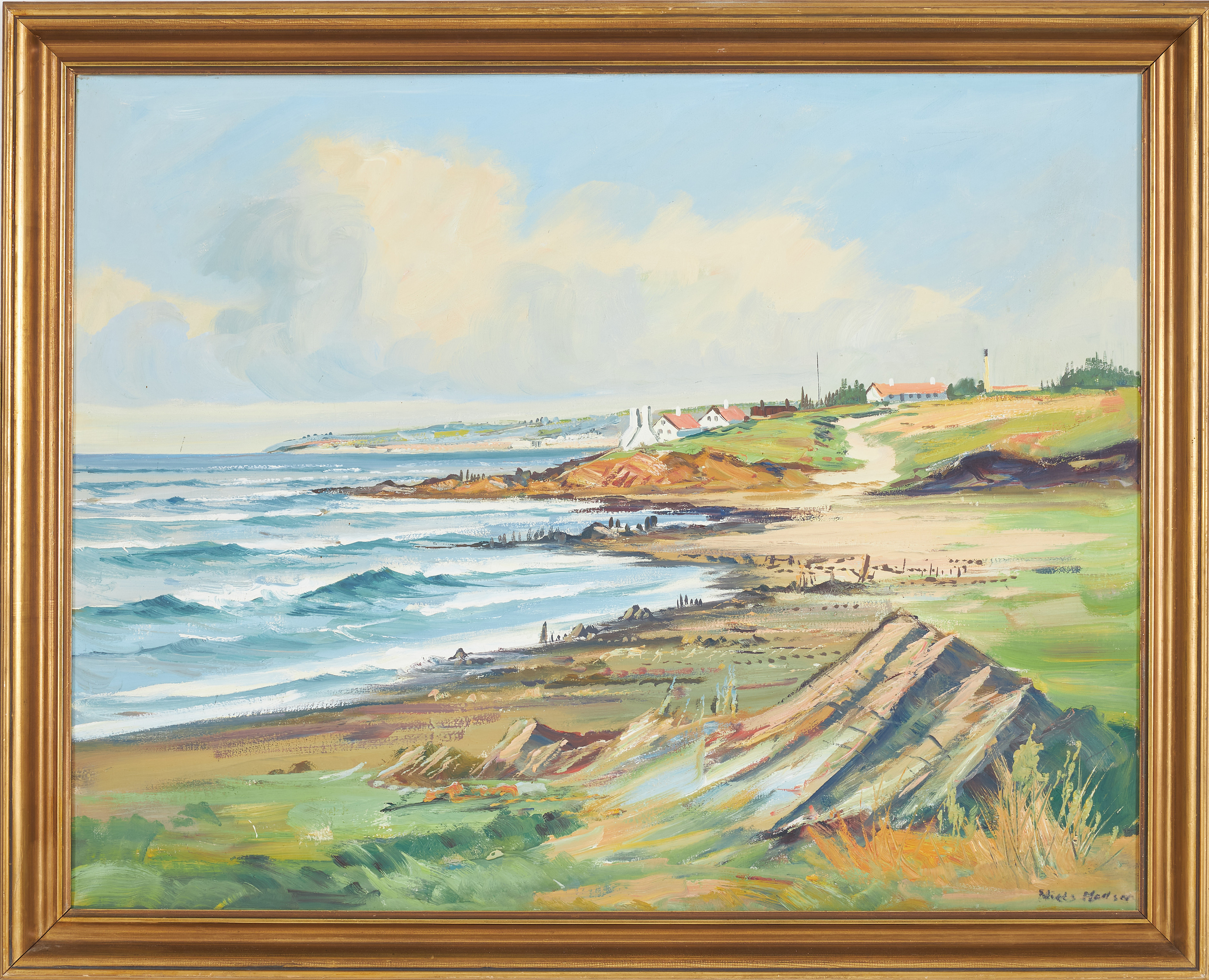 NIELS NIELSEN. Kustlandskap, olja på duk, sannolikt Danmark, signerad Niels Nielsen.