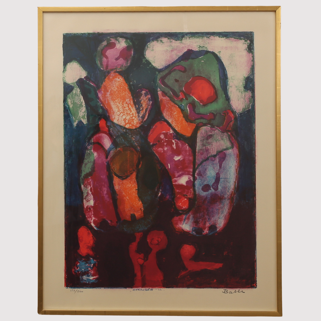 MOGENS BALLE, färglitografi, "Afrejsen", numrerad 252/260. Signerad Balle. Daterad -66.